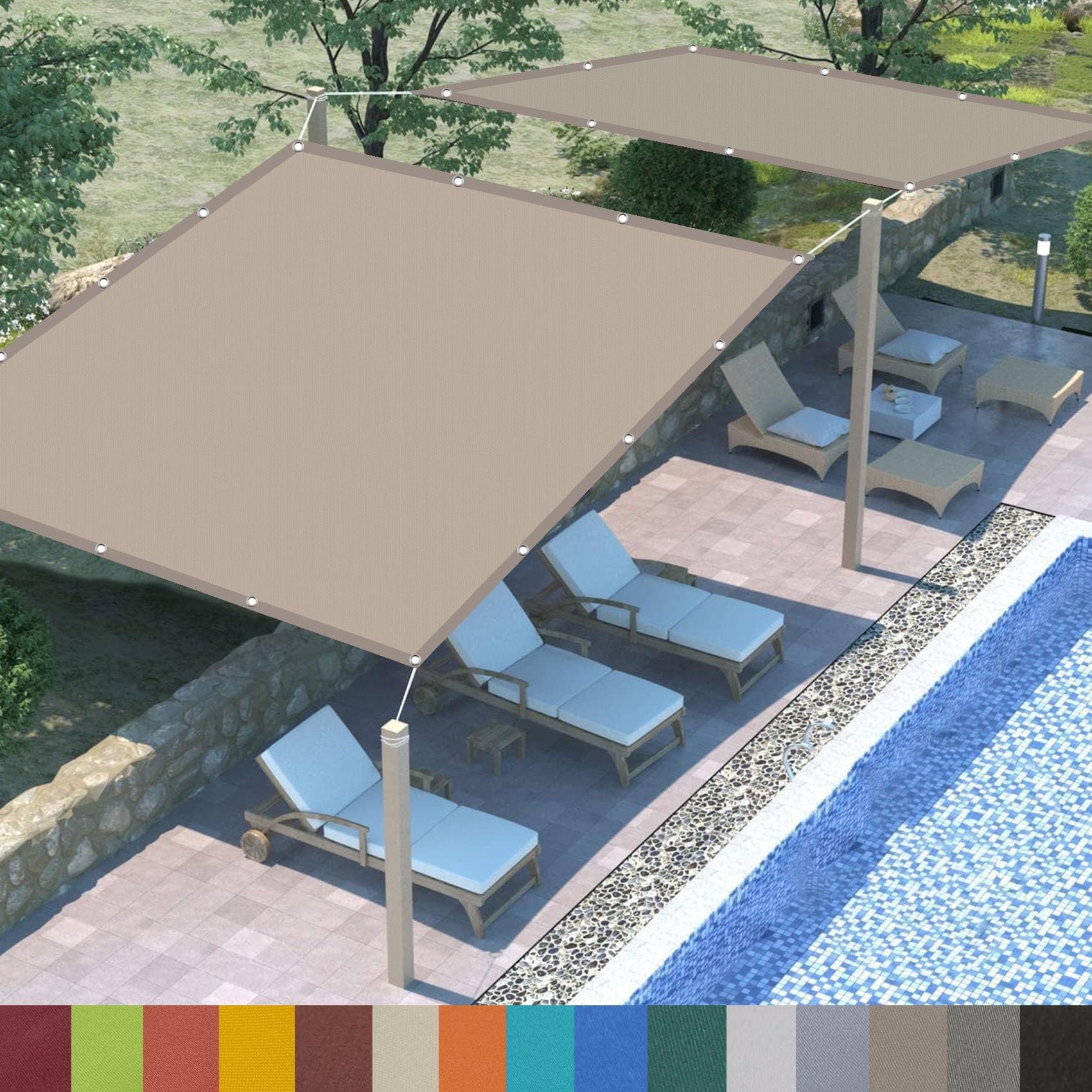 Voile d'ombrage pour jardin et terrasse 3.5x4m kaki étanche aux UV