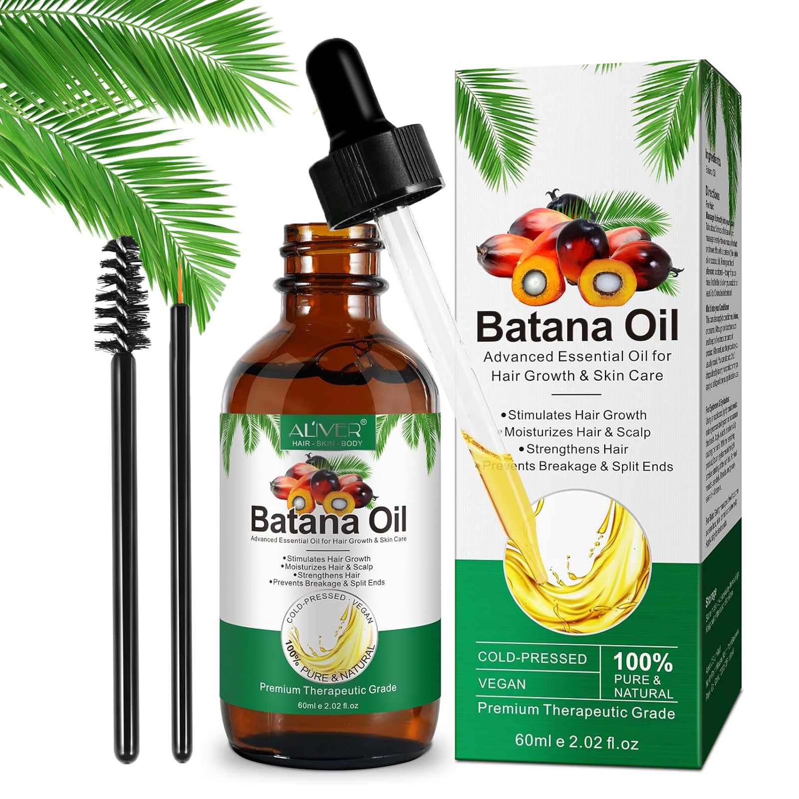 Batana Oil for Hair Growth,60ml Batana Organic for Healthier Thicker Fuller Hair Pure Essential Oil for Skin & Hair Care, Eyelashs, Eyebrows, Face