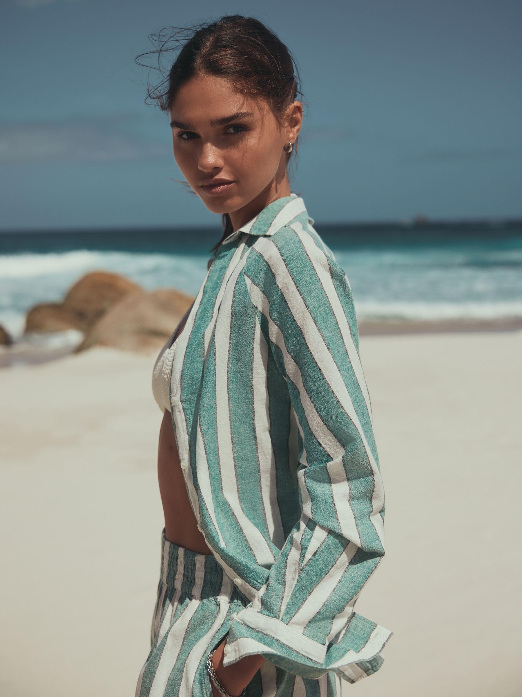 NEXT Donne Camicia Estiva con Lino | Adulto, Standard, Lavabile in lavatrice