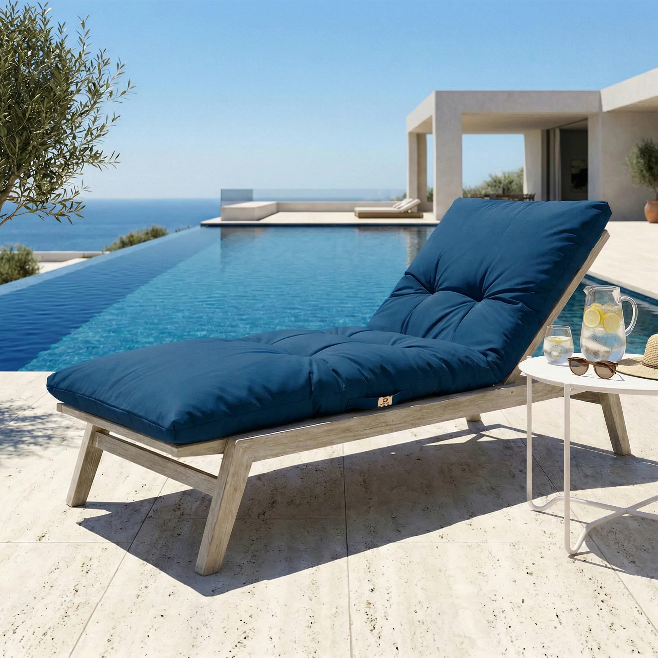 Coussin Bain de Soleil - Matelas pour transat - 185x55cm & épaisseur 12 cm - Déperlant et résistant aux UV - Bleu Pétrole - Déco Arts