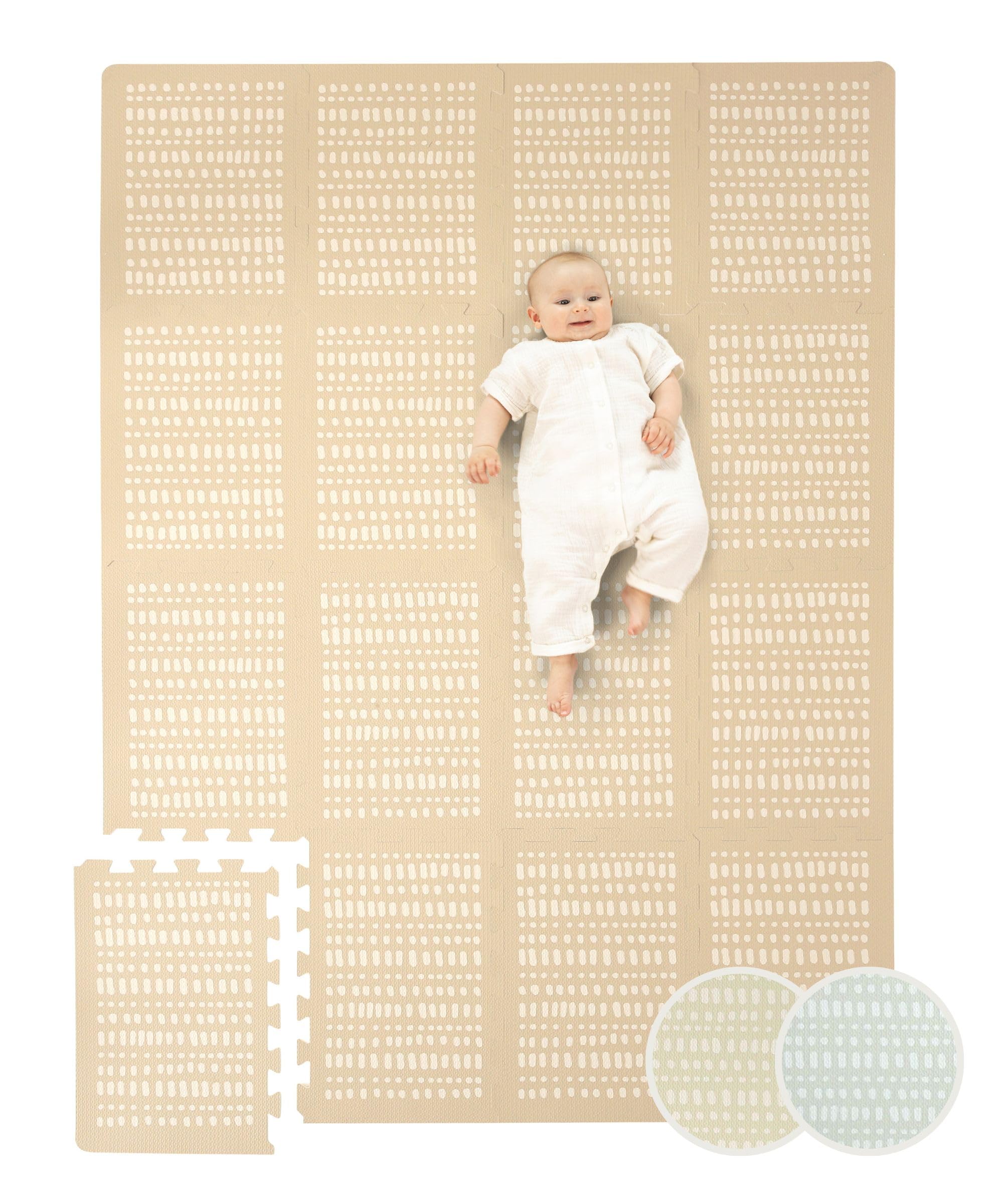 Hakuna Matte Stylische Puzzlematte Baby 1,7x1,2m Hygge Sand – 16 XL-Platten mit Kanten–Dicke & weiche Baby Spielmatte – schadstofffreie, geruchlose, Pflegeleichte Krabbelmatte–plastikfreie Verpackung