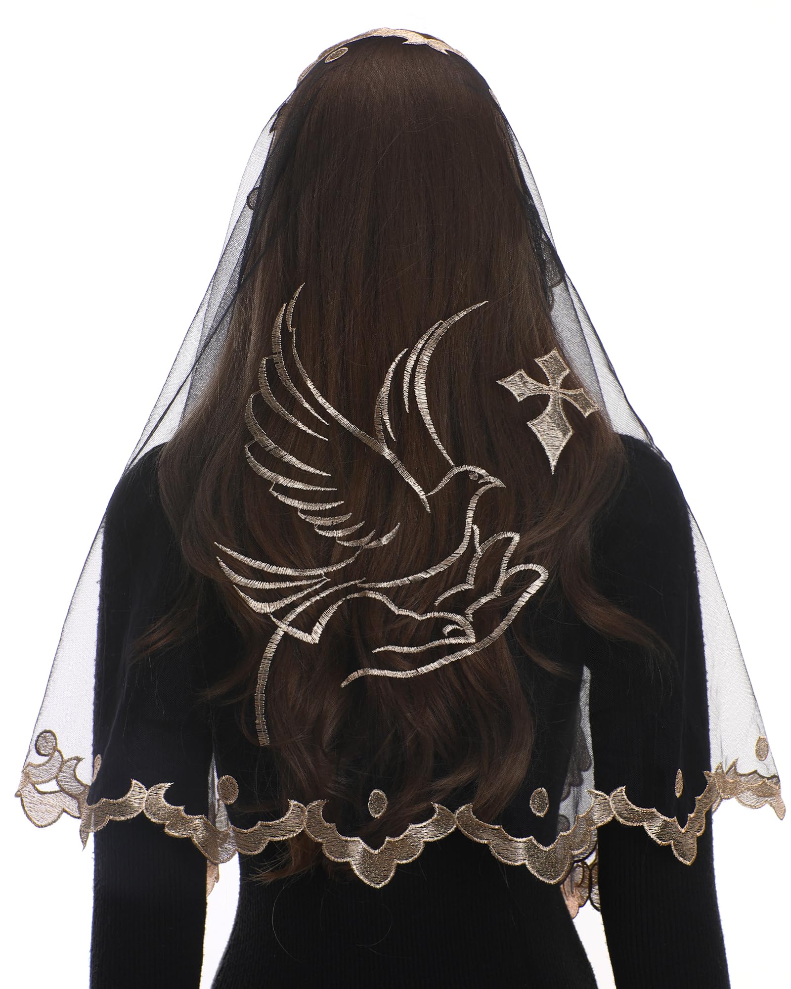 Bozidol Church Triangular Head covering - Cross Chalice Embroidered Vintage Church Veil for Women