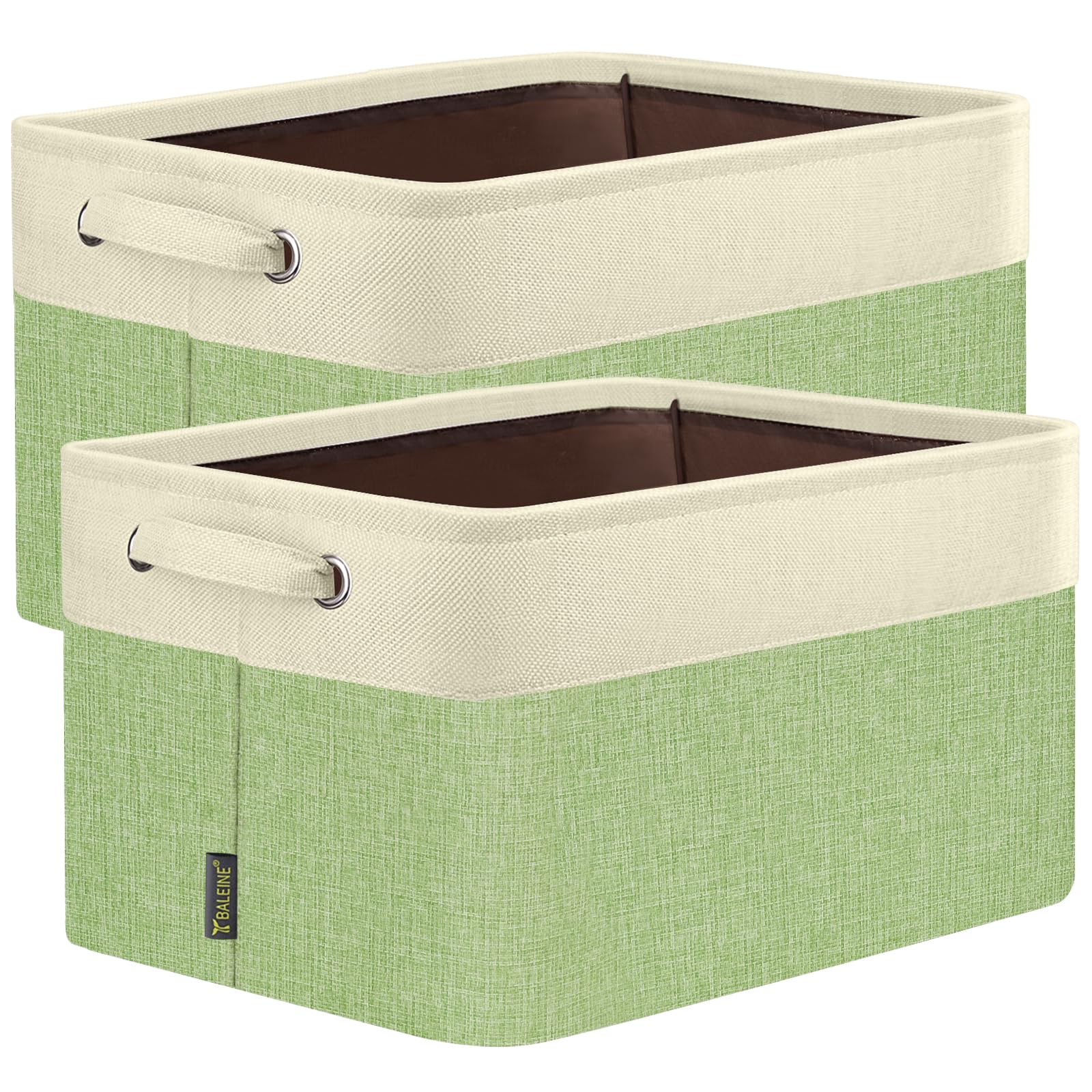 BALEINE 2 Pack Fabric Closet Storage Bins for Shelves, Linen Closet Organizers and Storage, Decorative Baskets for Organizing, Shelf, Clothes, Home, Office (Green, 15''x11''x9.5'')