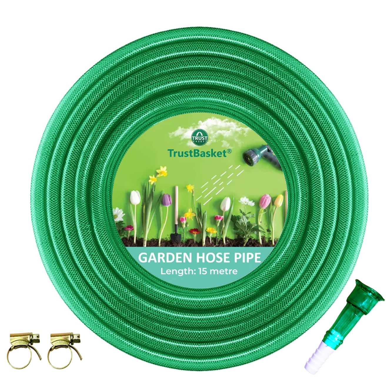 TrustBasket Premium PVC Braided Hose Pipe (15 Meter) Pipe for garden