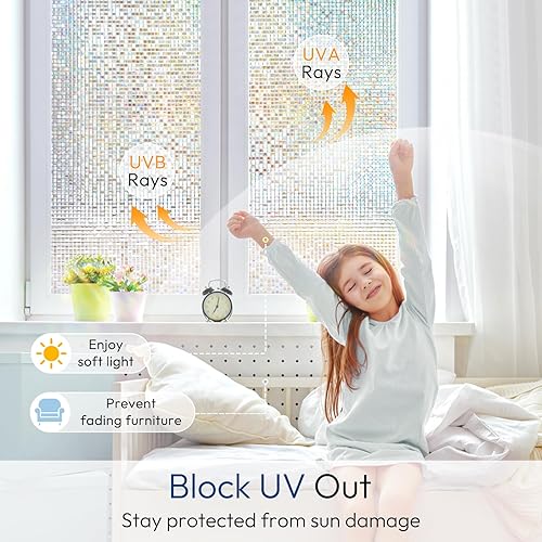 Miniatura 4 de rabbitgoo Película de privacidad para ventana mosaico de vitrales vinilo decorativo para ventana vinilo extraíble de color arcoíris bloqueo UV no