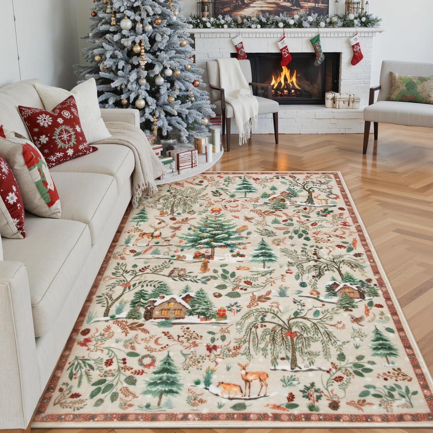 Tapis poils ras beige multicolore 100x160 lavable antidérapant