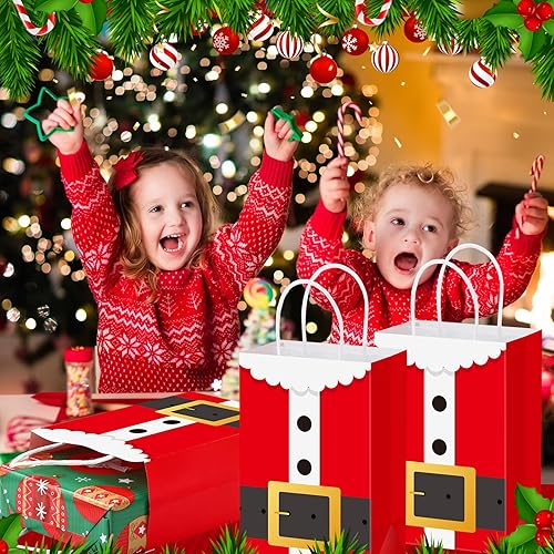 Miniatura 6 de 100 bolsas de regalo de papel de Navidad a granel, bolsa de impresión para traje de Papá Noel, bolsa de papel kraft con temática de Papá Noel, bolsa