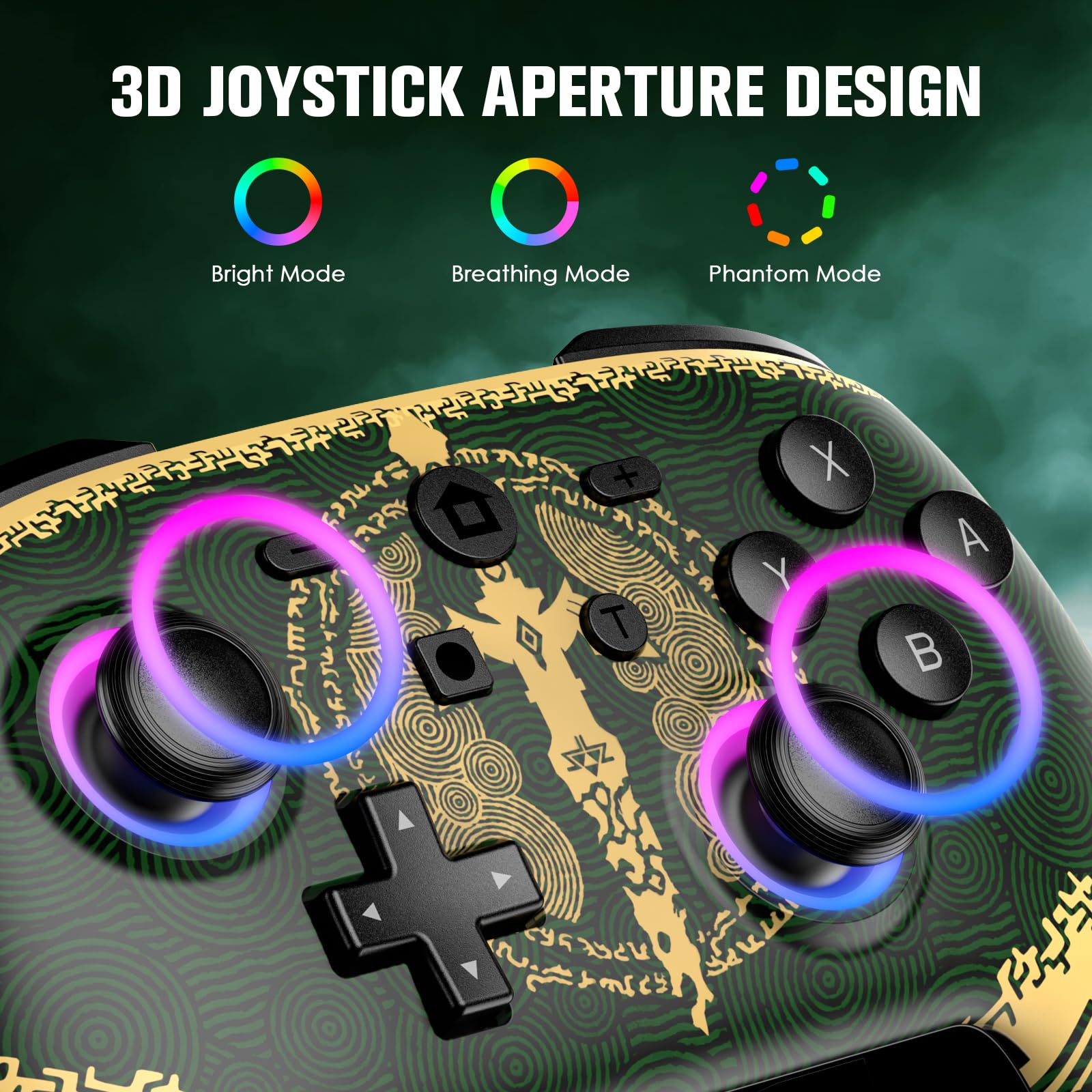 Switch Pro Controller Wireless Gamepad Gelb - Kompatibel mit Nintendo Switch/Switch Lite/Switch OLED, 7 Farben LED, Turbo/Motion Control
