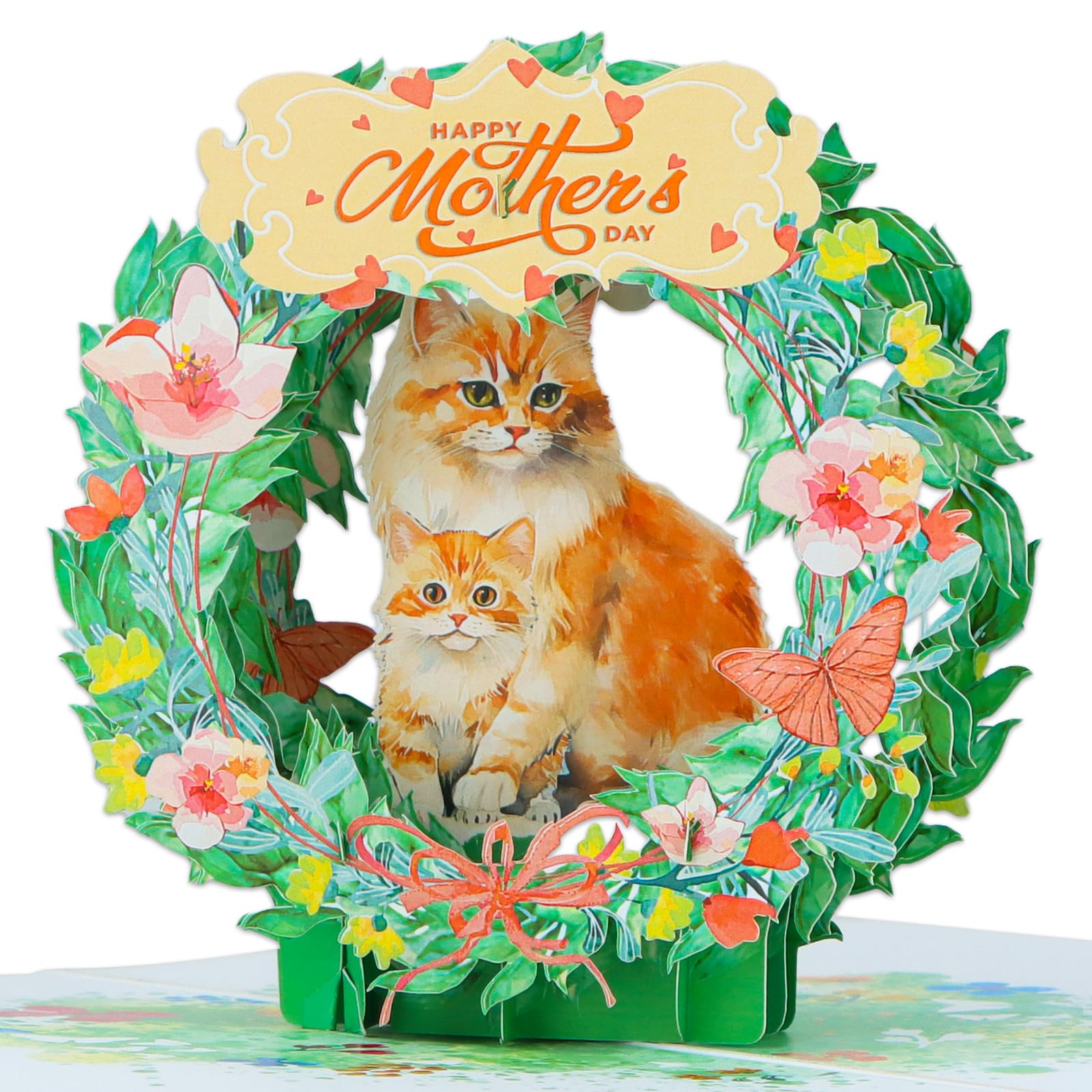 FaCraft 3D Pop Up Mothers Day Card - Happy Mothers Day Orange Cat Mom Pop Up Gift Greeting Card with Envelope for Best Mom Women Wife Daughter Grandma
