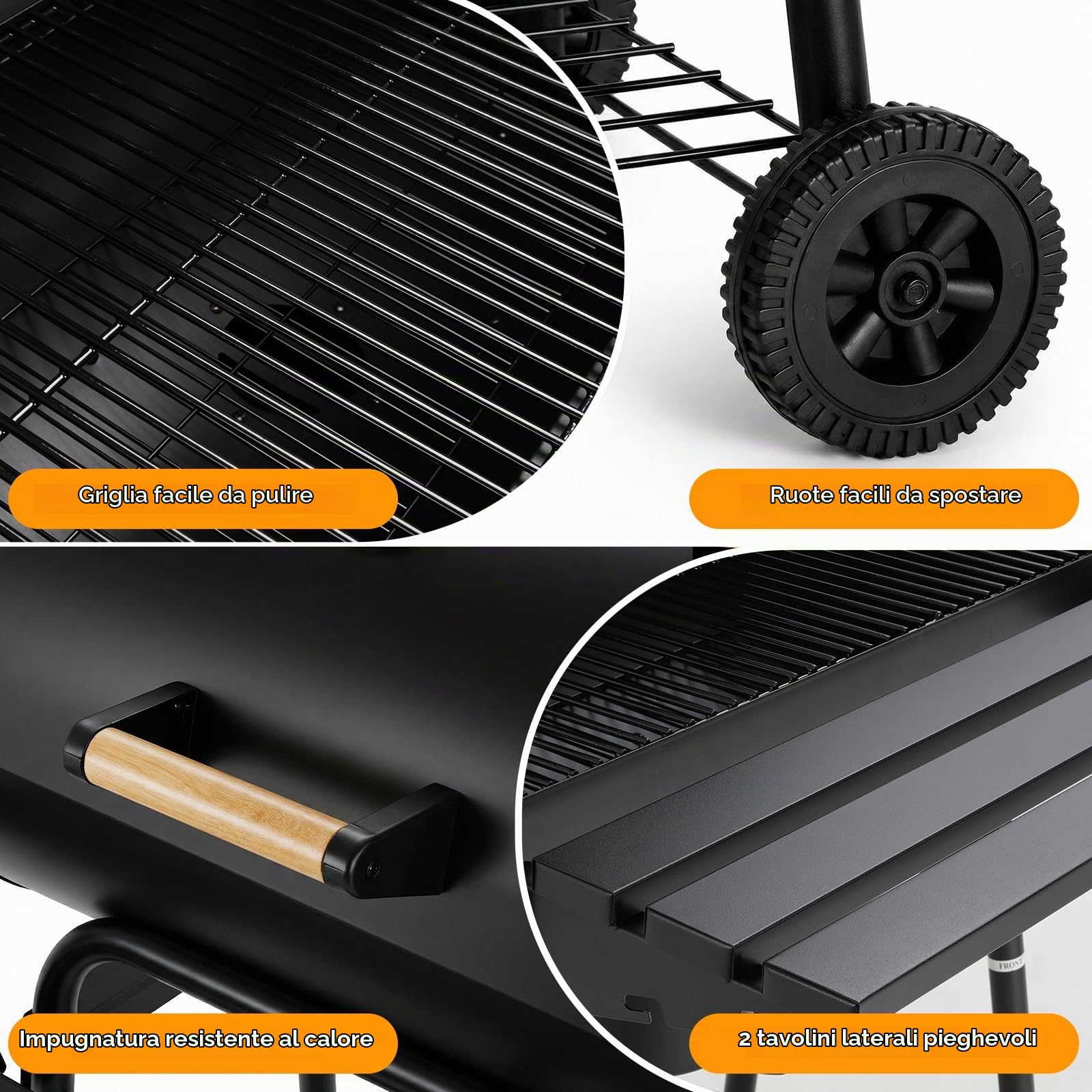 TLSUNNY Barbecue a Carbone con Coperchio, Barbecue da Giardino con Camino, Termometro, 2PCS Ruote, Fessure di Ventilazione Regolabili, Affumicatore BBQ Smoker per Giardino, Terrazzo, Campeggi