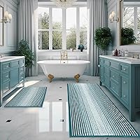 Vista 76 de BSICPRO Juego de alfombras y tapetes de baño, 2 piezas de felpilla gruesa y absorbente, antideslizantes, suaves y peludas para baño, lavables a