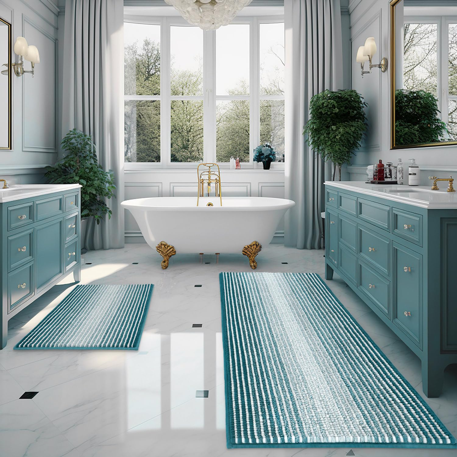 BSICPRO Set di 2 tappeti e tappetini da bagno, in ciniglia, spessi e assorbenti, antiscivolo, morbidi, lavabili in lavatrice (color foglia di tè, 61 x 178 cm più 50,8 x 81,3 cm)