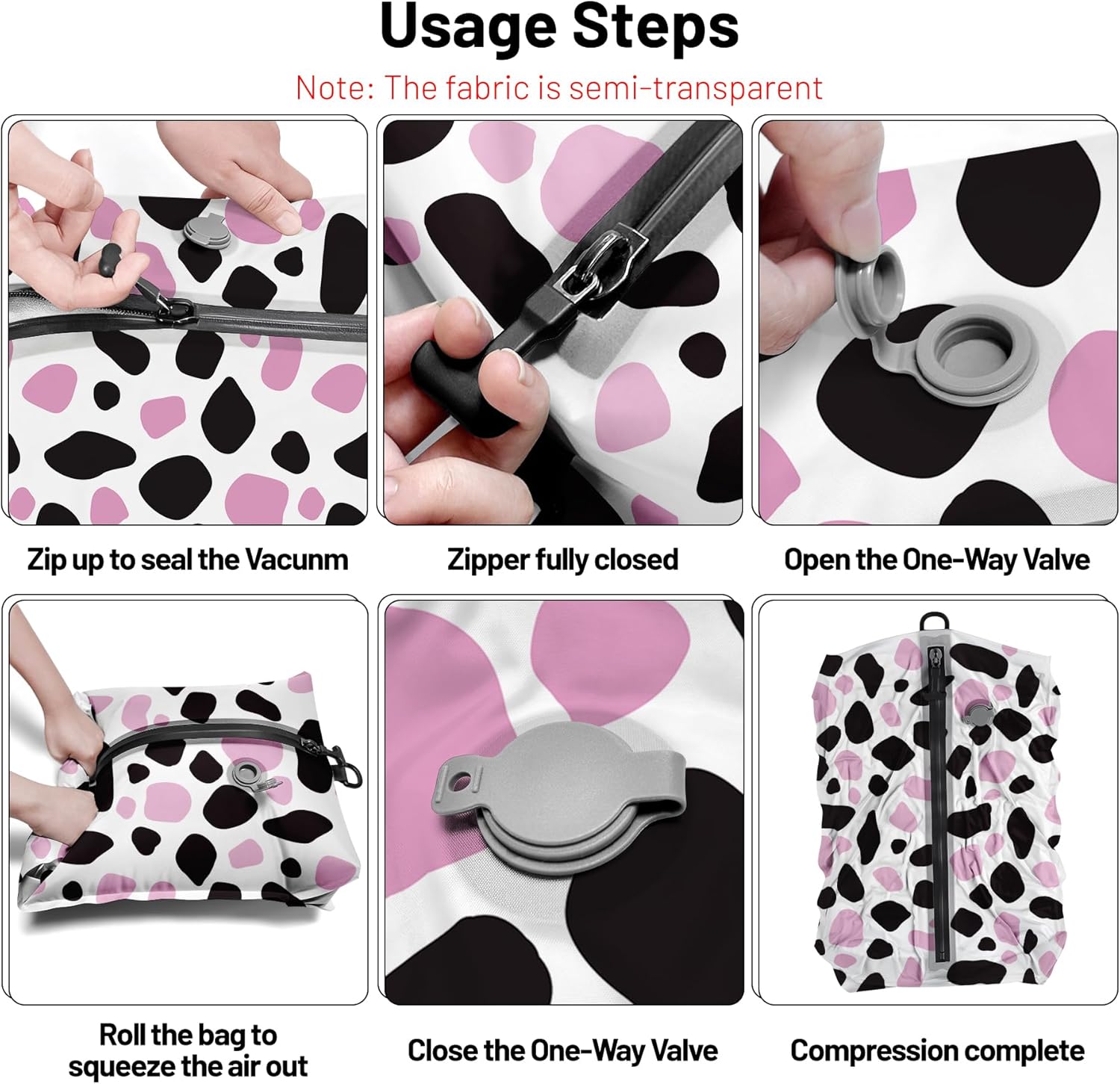 Travel Vacuum Bags Odor-Proof Waterproof Anti-Rip Luggage Vacuum Sealed Bags Compression Packing for Travel Storage Organizing Backpack Suitcase Swim Reusable（Pink and black ）1 Pack