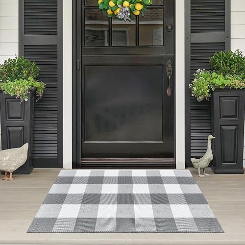 Buffalo Plaid Rug 2‌'x3‌' Grey White Outdoor Mat Checkered Carpet