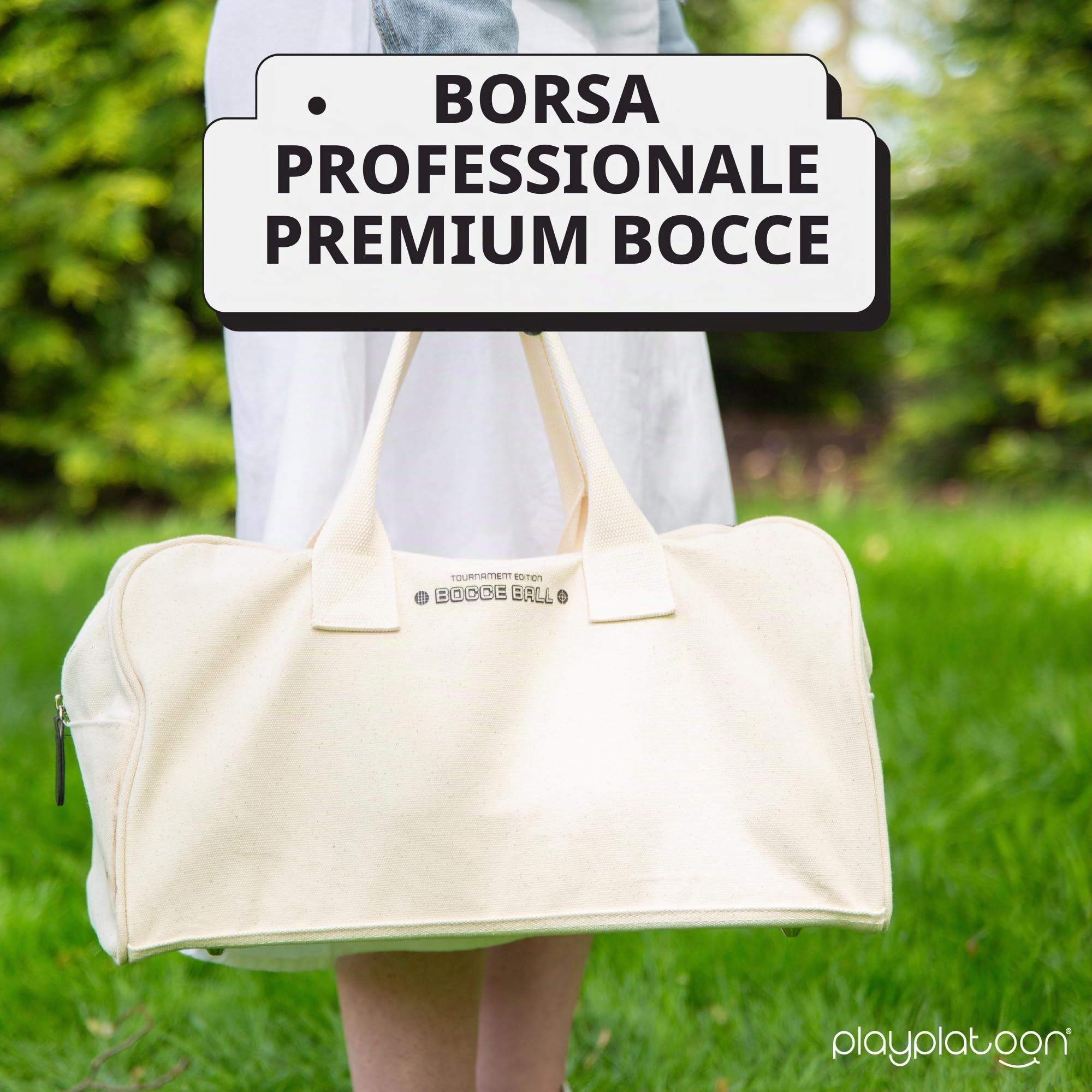 Play Platoon Set di bocce a sfera, misura regolamentare 107 mm | 8 palline in poliresina rigida di alta qualità, Pallino, borsa per il trasporto con cerniera e corda di misurazione