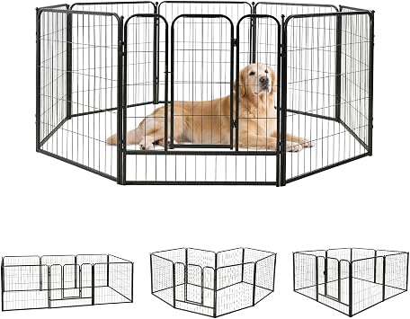 Heavy Duty Pet Playpen, 16 Panel Metal Exercise Fence, Indoor Outdoor Dog Enclosure Black, 32H, 8 Panels