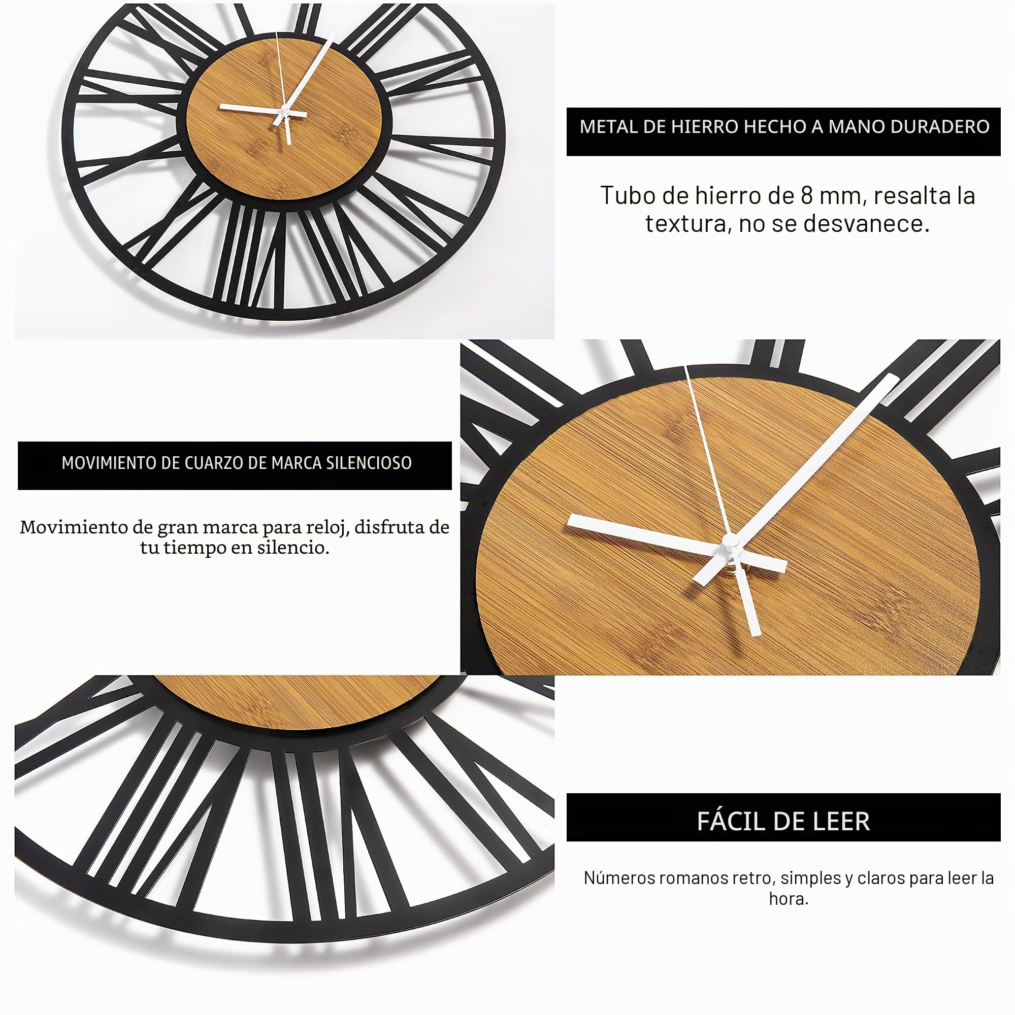 HAITANG Reloj de Pared, Negro, Retro, números Romanos, Reloj de Pared silencioso, para el hogar, jardín, Oficina, café