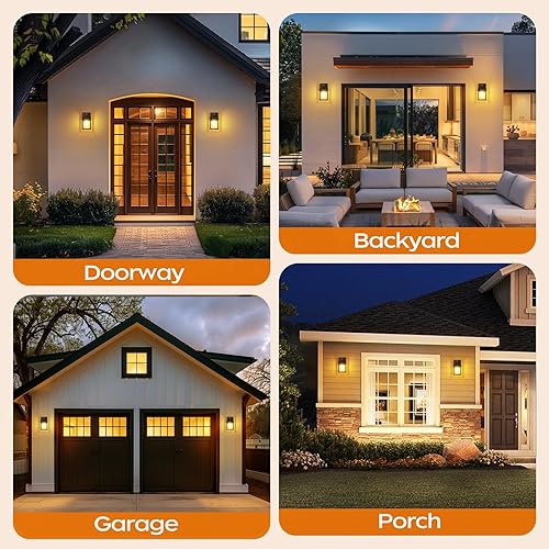 Miniatura 15 de WIHTU Soporte de pared para exteriores, paquete de 4 faroles de pared exterior impermeables, iluminación negra para porche exterior con enchufe E26