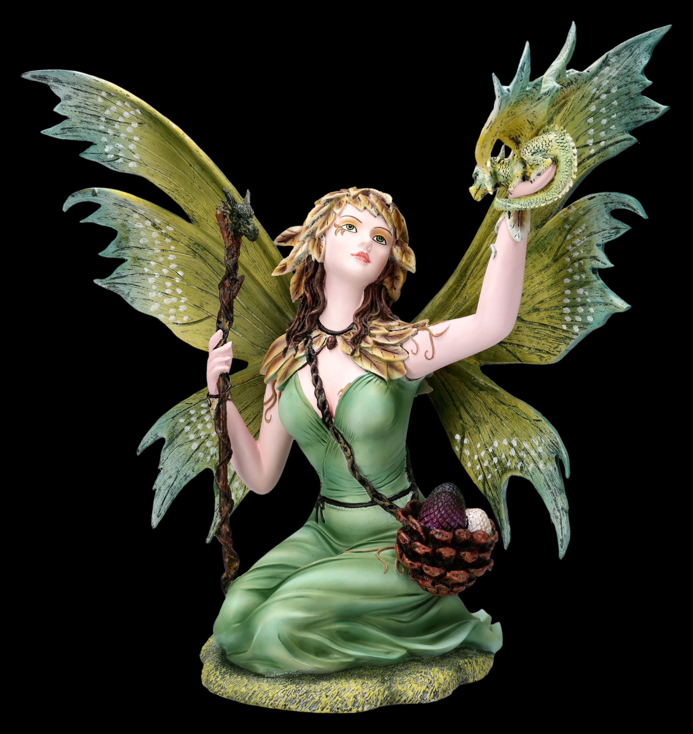 Figuren Shop GmbH Elfenfigur – Elarwen, Naturfee mit Drachen – handbemalte Fantasy-Deko (34,5 cm) – Tales of Aurelion Collection – Geschenkidee für Natur- & Fantasy-Fans