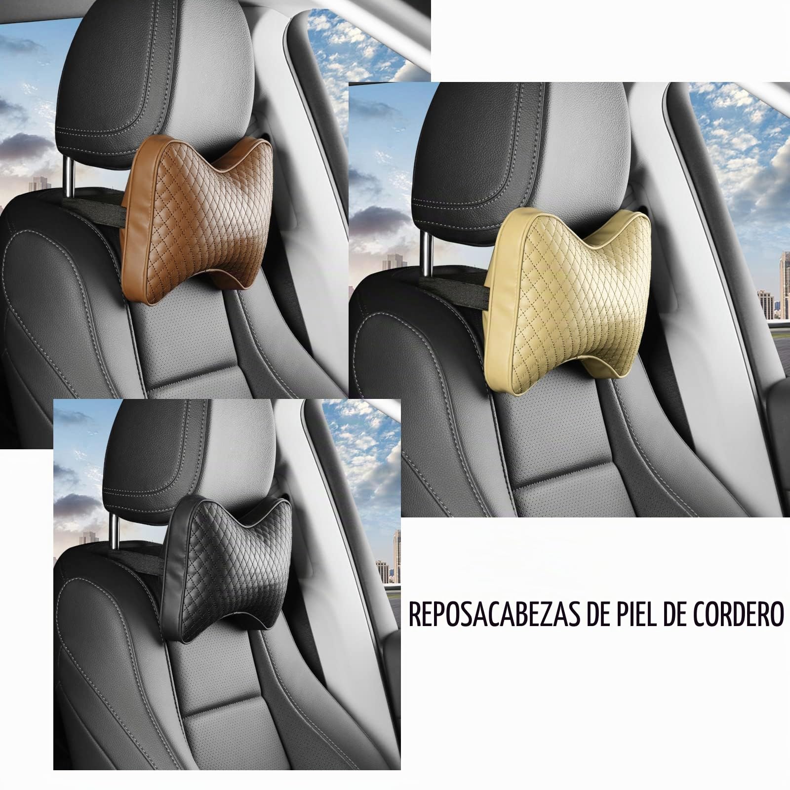2 Almohadas para reposacabezas de Coche, Cojines para reposacabezas de Coche, Almohadas de Cuero para el Cuello, cómodas y Suaves Almohadas universales para Asiento de Coche (Negro)