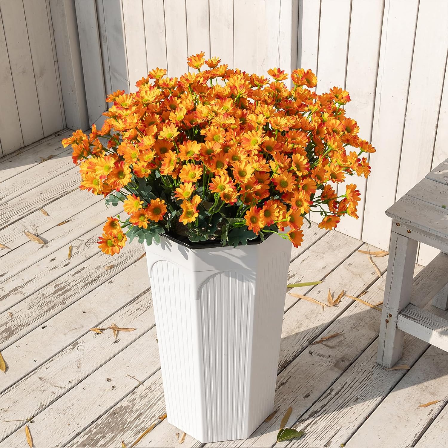 Artificial Fake Daisy Flowers, 15 Bundles Faux Silk Flores Eternas UV Resistant Realistic Flor de, Cempasuchil Artificial for Planters Porch Patio Outdoor Outside Spring Summer Decoration