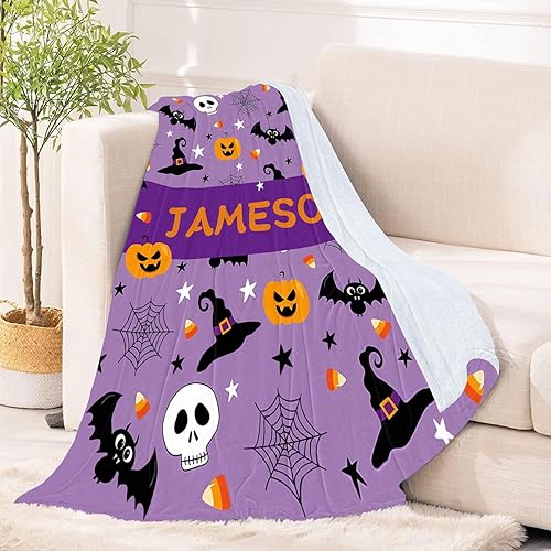 Miniatura 4 de Mantas de Halloween para sofás y camas, manta suave con telarañas, sombrero de brujas, murciélago negro y patrones decorativos de calabaza, manta de