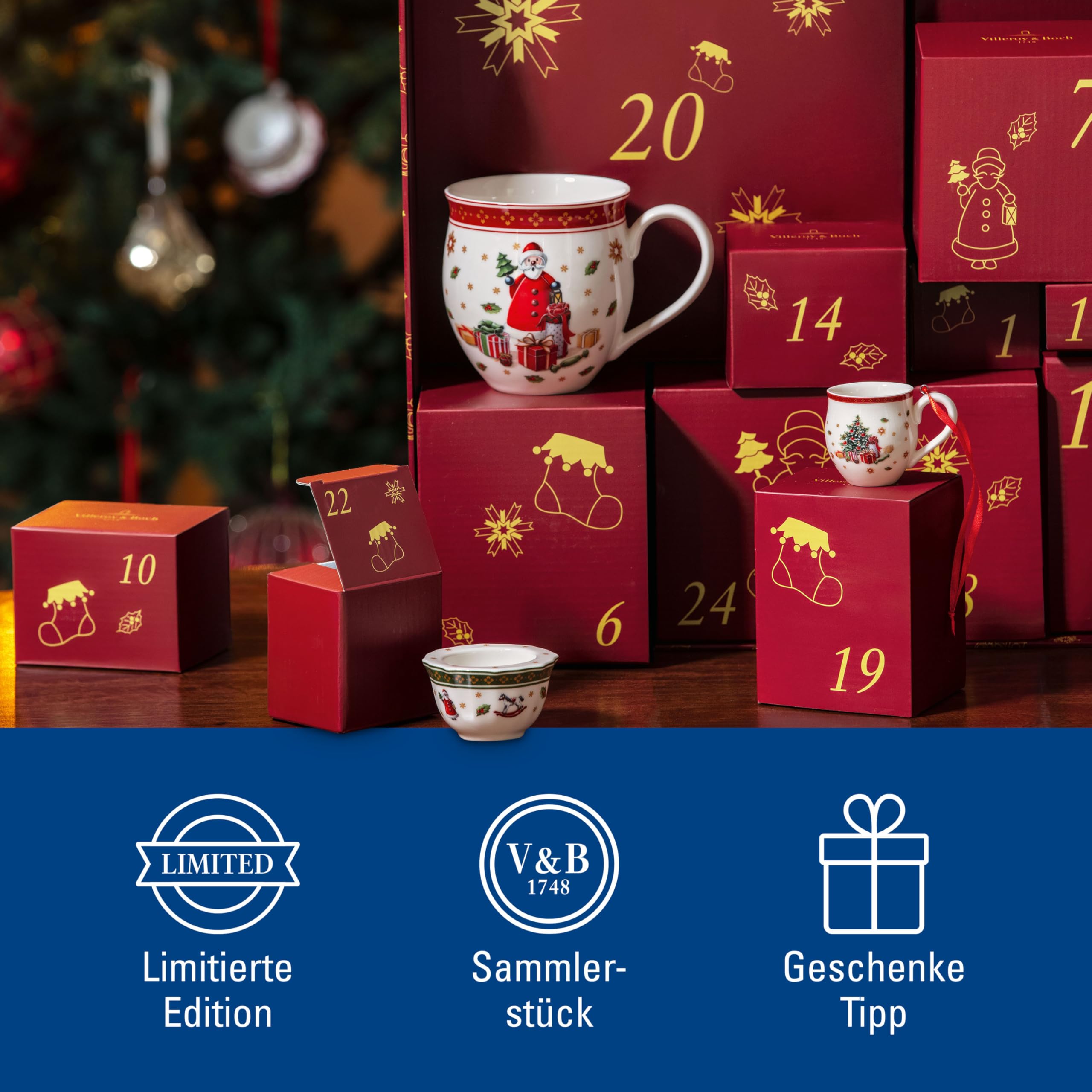 Villeroy & Boch - Christmas Toy's Adventskalender 2025 Bunt, Weihnachten, Geschirr Adventskalender mit 24 Türchen, Weihnachtsdeko, Weihnachtskalender, Premium Porzellan