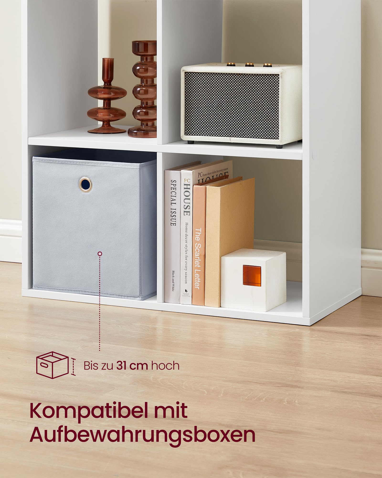 VASAGLE Custos Kollektion Bücherregal Würfelregal Standregal 5 Ebenen 30 x 65,5 x 161,5 cm wolkenweiß LBC168T14V2