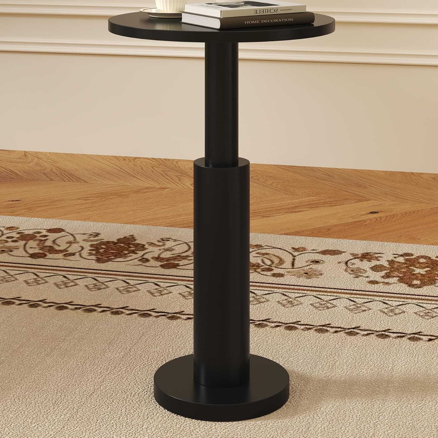 LAATOOREE Small Round Side Tables Set of 2, Drink Tables, Accent Coffee Tables, Pedestal End Tables with Thick Solid Wood Legs for Living Room,Sofa Couch,Small Spaces,Bedroom (2, Black)