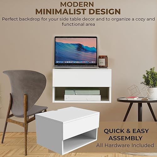 Miniatura 3 de Mesita de noche flotante montada en la pared, mesita de noche flotante con cajón para dormitorio y dormitorio, bonito estante de noche de madera