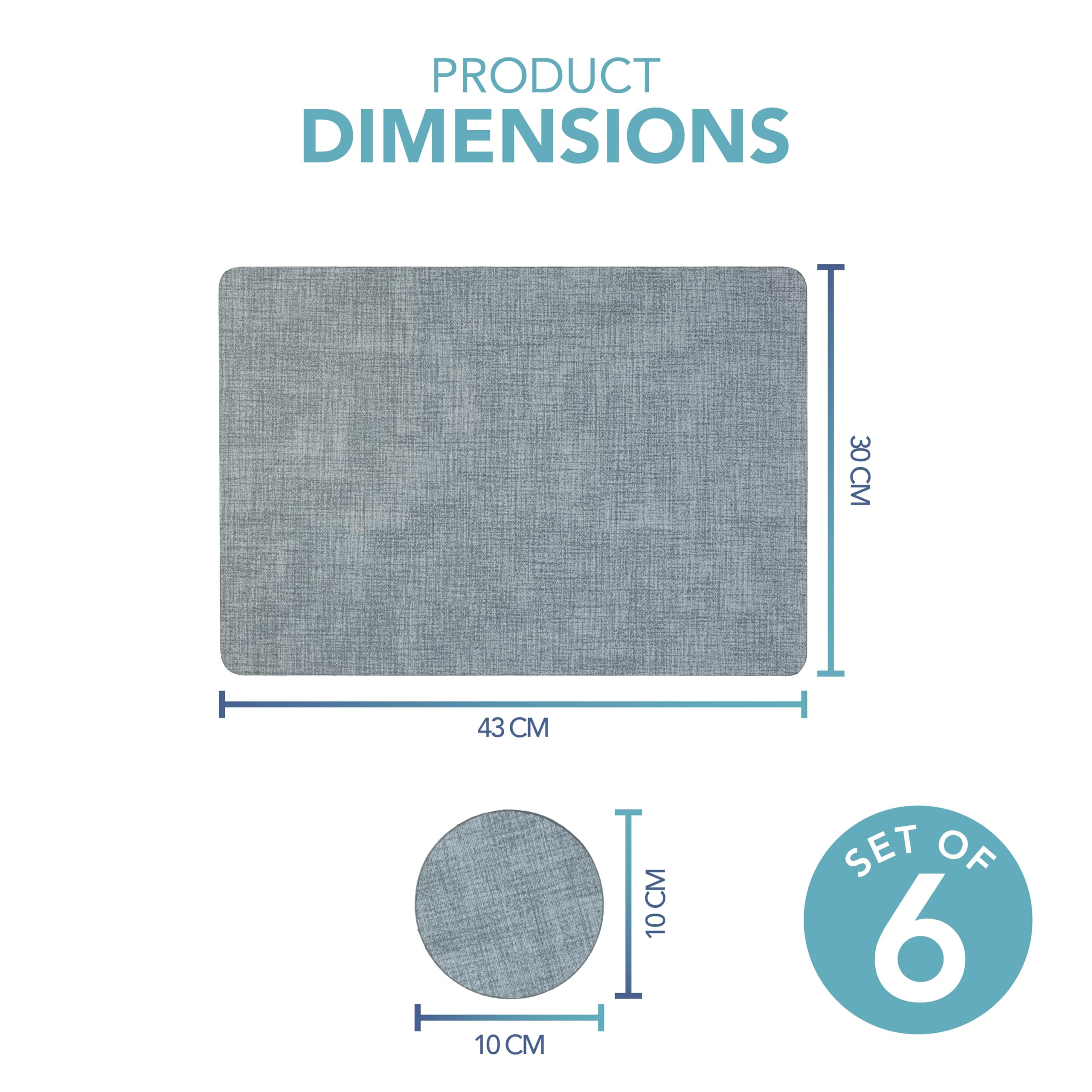 HEFTMAN Blue Placemats and Coasters, Set of 6 Large PU Leather Coasters and Place Mats for Table Heat Resistant up to 100℃ - Image 3