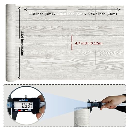 Miniatura 3 de WIFEA Rollo de vinilo autoadhesivo de 23.6 x 196 pulgadas32 pies cuadrados, azulejos de vinilo de grano de madera, resistentes al desgaste e