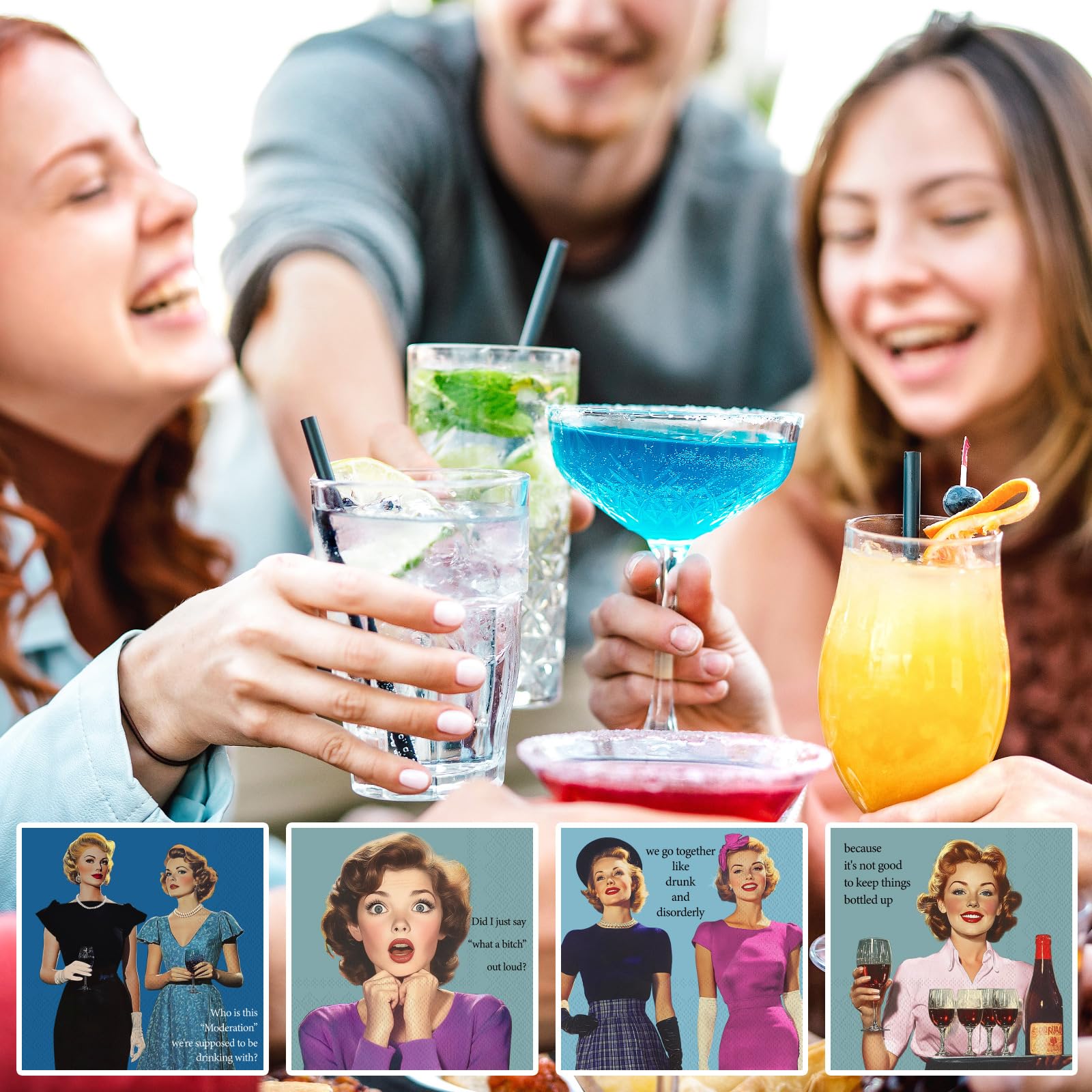 Watersay 100 servilletas de cóctel divertidas, servilletas divertidas de Call Me, servilletas de cóctel, servilletas de bar, servilletas de cóctel retro, servilletas decorativas para adultos, regalos