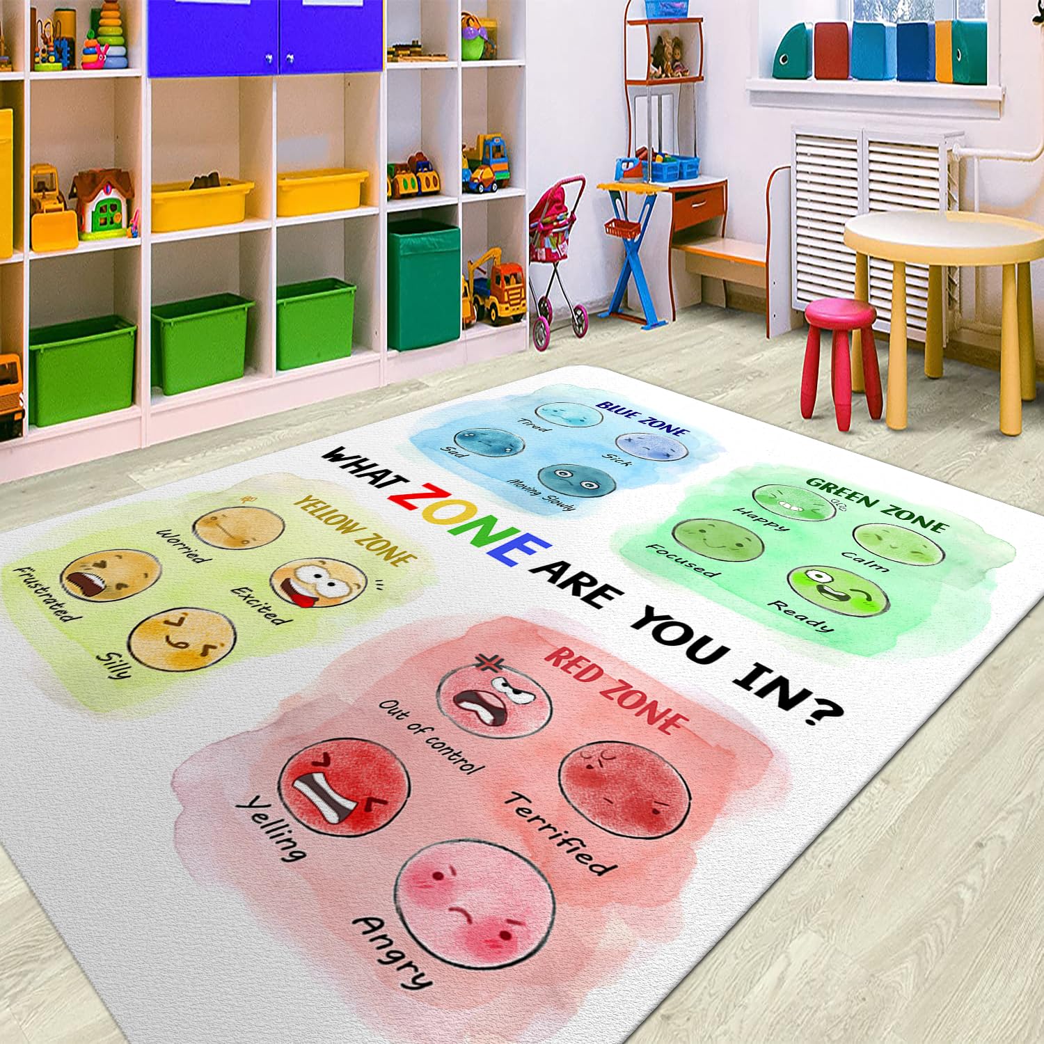 ZBIGTEE Colorful Classroom Decor, Mental Health, Teacher Rugs for Classroom, Play Room Rugs Educational 2x3 3x5 4x6 5x8 Non Skid Class Play Mat for Girl Boy, Back to School Decoration