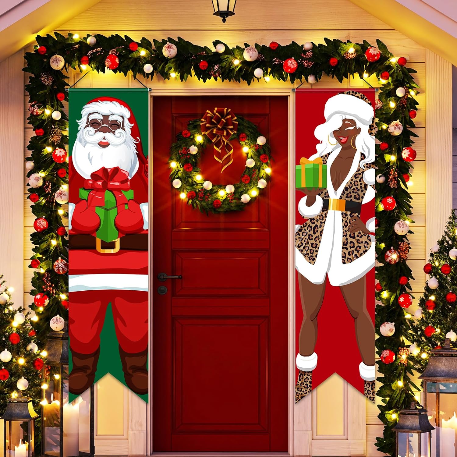 Blulu 2 Pack Christmas Porch Banners African American