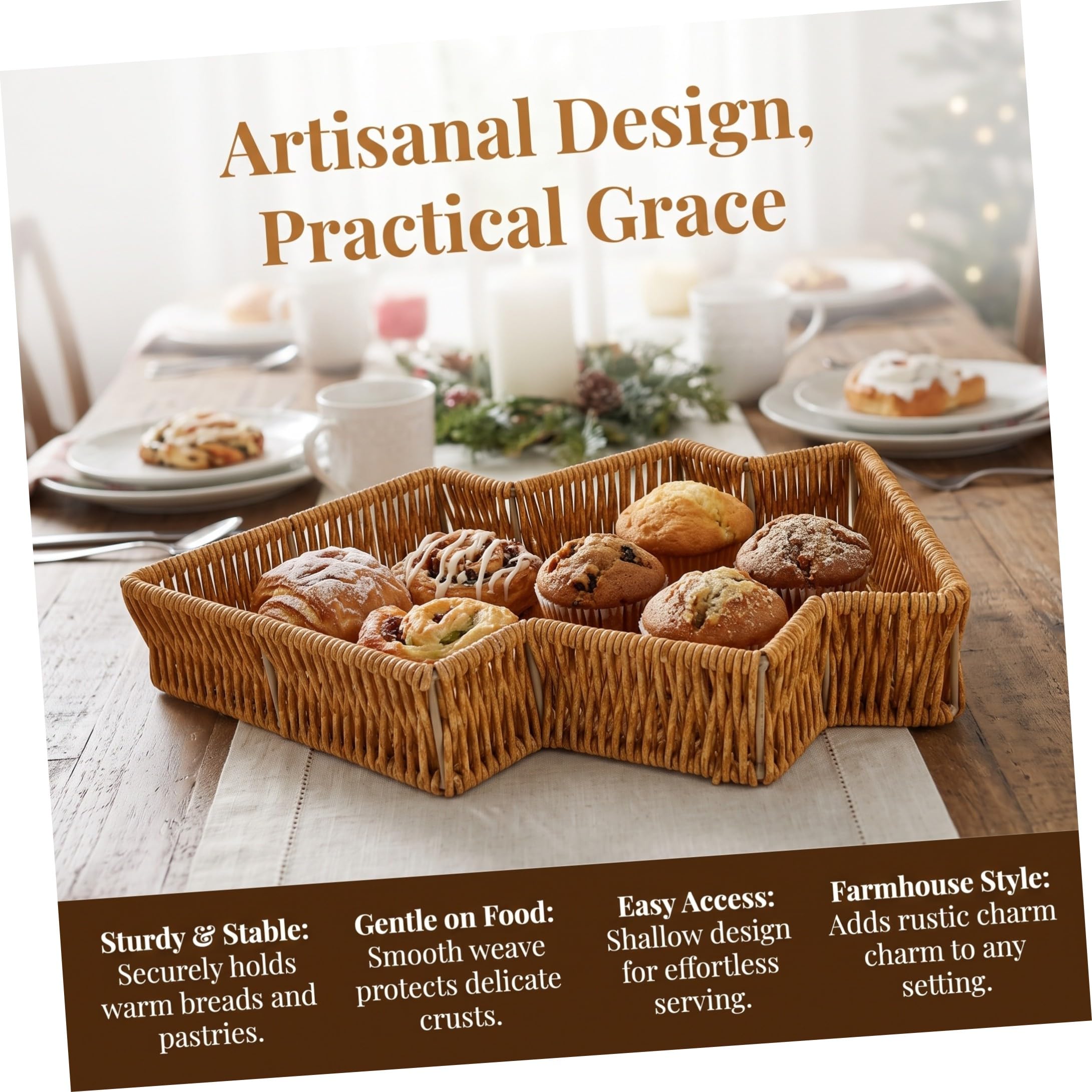 POPETPOP 2 Piezas Cesta de Mimbre y Estilo Rústico Forma de Árbol de Navidad Ligera y Apta para Alimentos para Pan y Pasteles Adecuada para Desayunos Informales