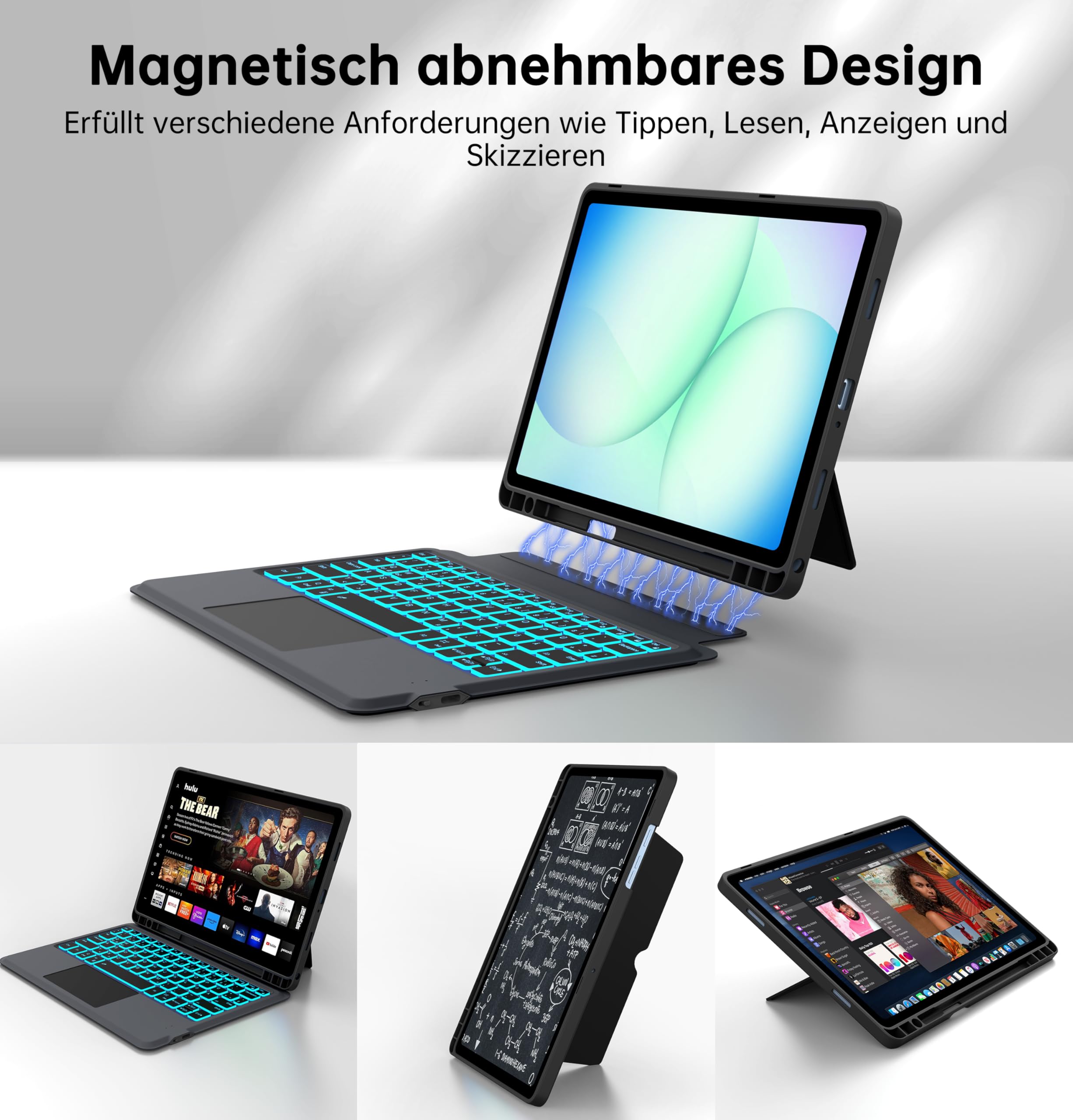 für Samsung Galaxy Tab A11+ Plus/A9+ 11 Zoll Hülle Tastatur mit Trackpad | 7 Farben Hintergrundbeleuchtung, DeX-Taste, Präzises Touchpad, Deutsches QWERTZ-Layout, Stifthalter, Abnehmbar, Magnetisch