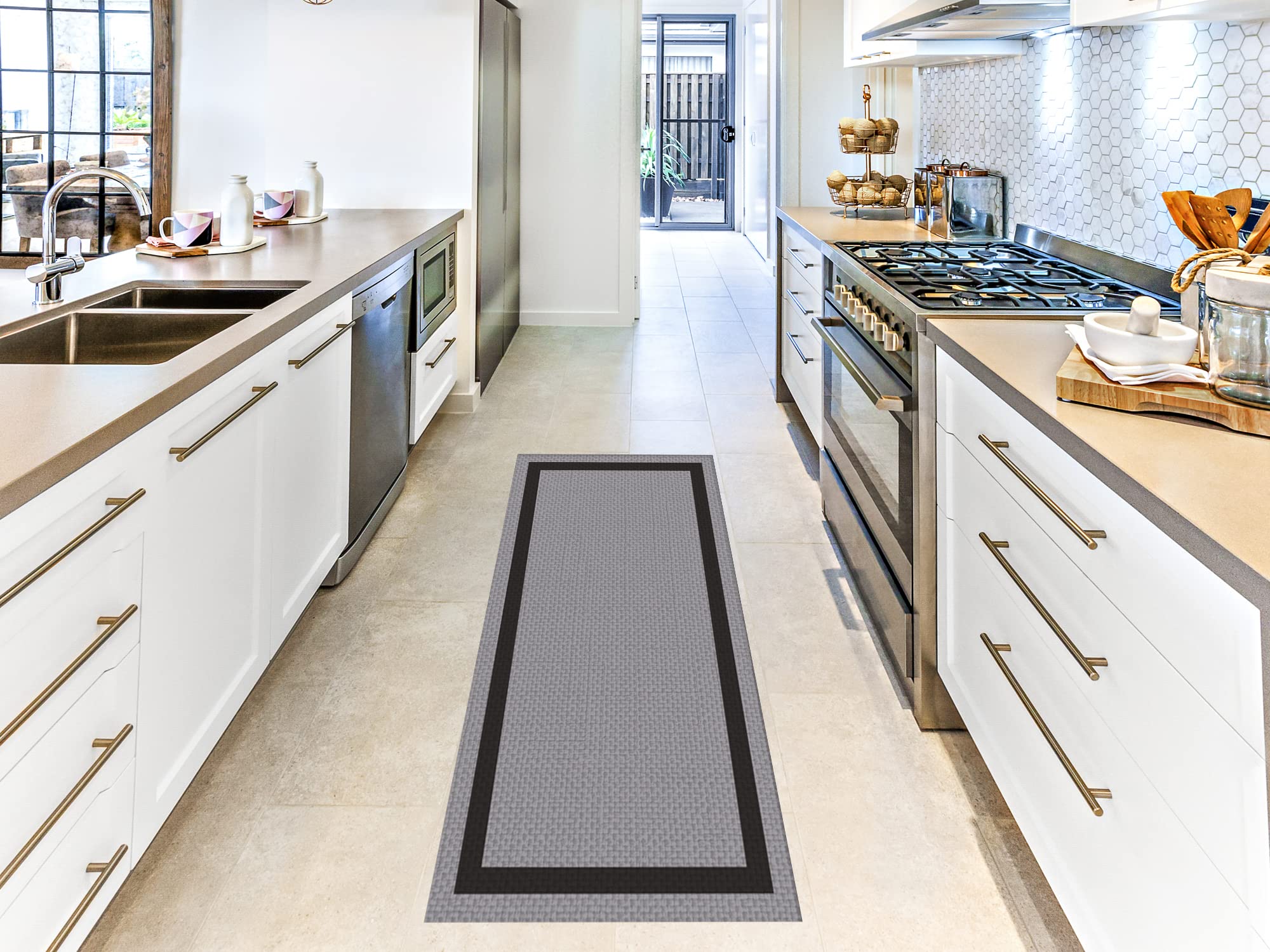 Oedim Tapis imitation texture noir et gris, 120 x 95 cm, tapis de cuisine en vinyle, tapis de salon antidérapant, sol en vinyle