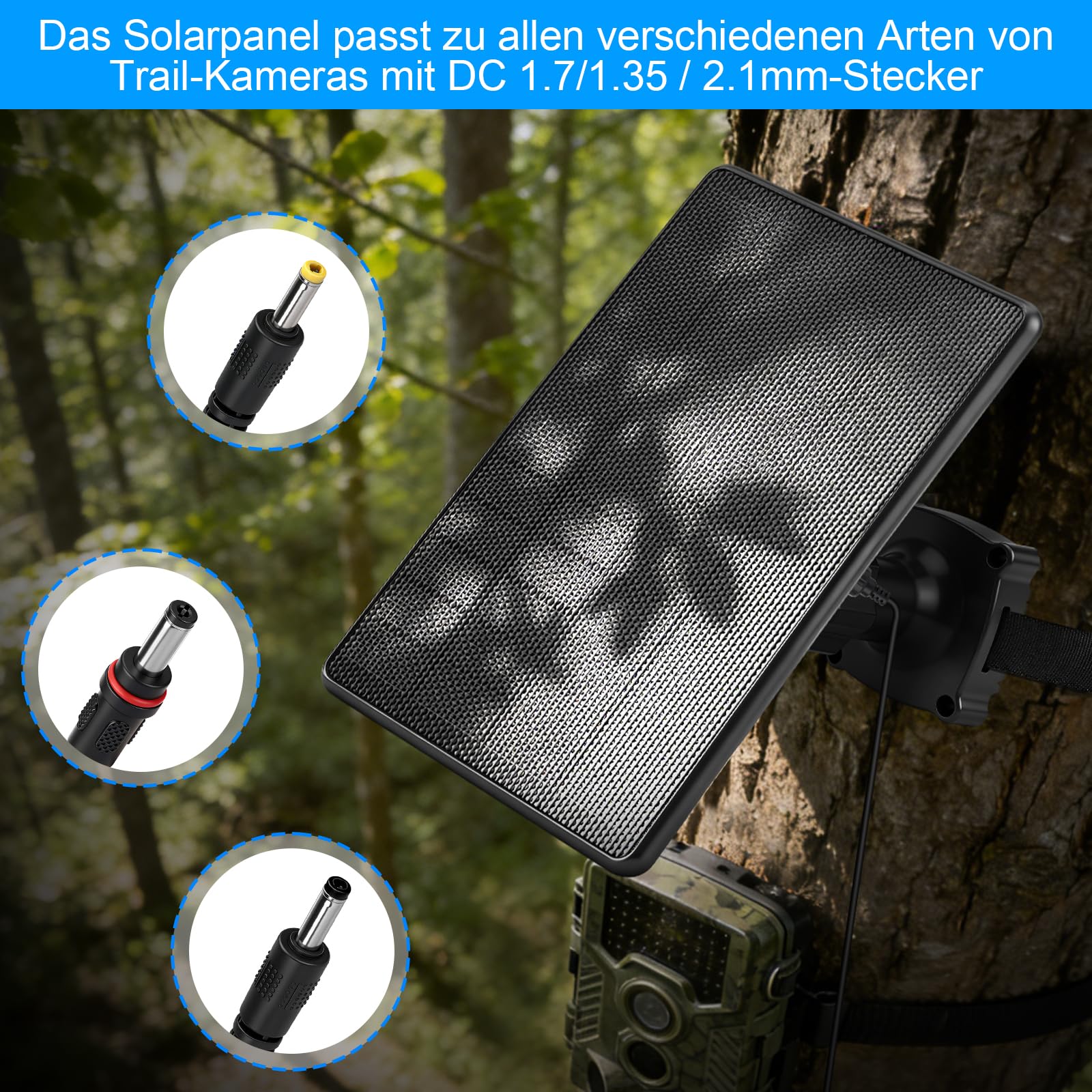 Solarpanel für Wildkamera 12V/9V/6V 7,4V 4000mAh Akku IP65 Jagdzubehör