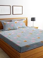 100% Microfiber Bedsheet for Double Bed with 2 Pillow Covers Breathable | Wrinkle Free and Ultra Soft Flat Double Bedsheet Floral Print- Gray, 180 tc