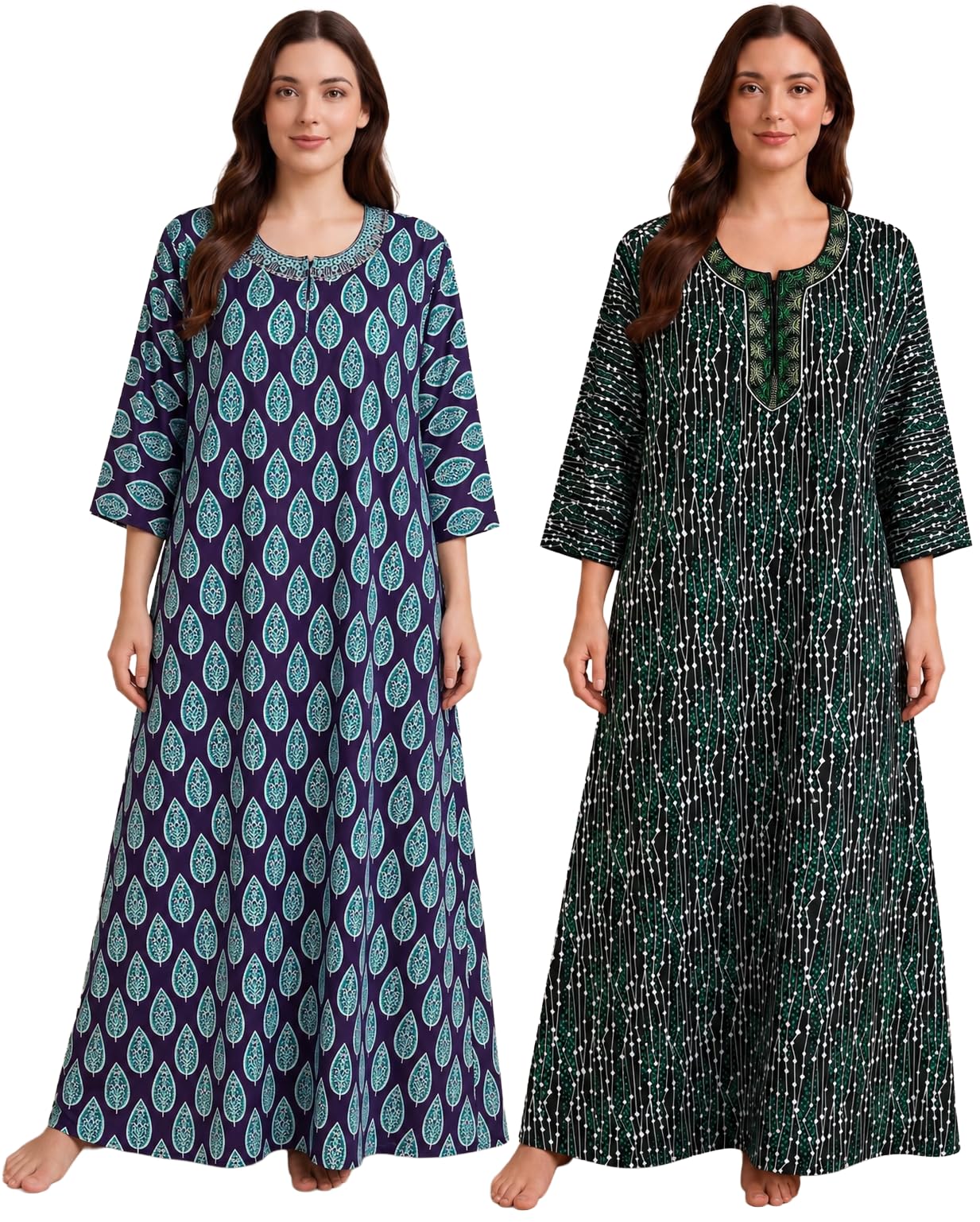 Women's 100% Cotton Nighty Combo Pack of 2 | Multicolor Printed Full Length Maxi Night Gown for Women | Soft Breathable Comfortable Night Dress for Ladies Sleepwear House Dress-image-30