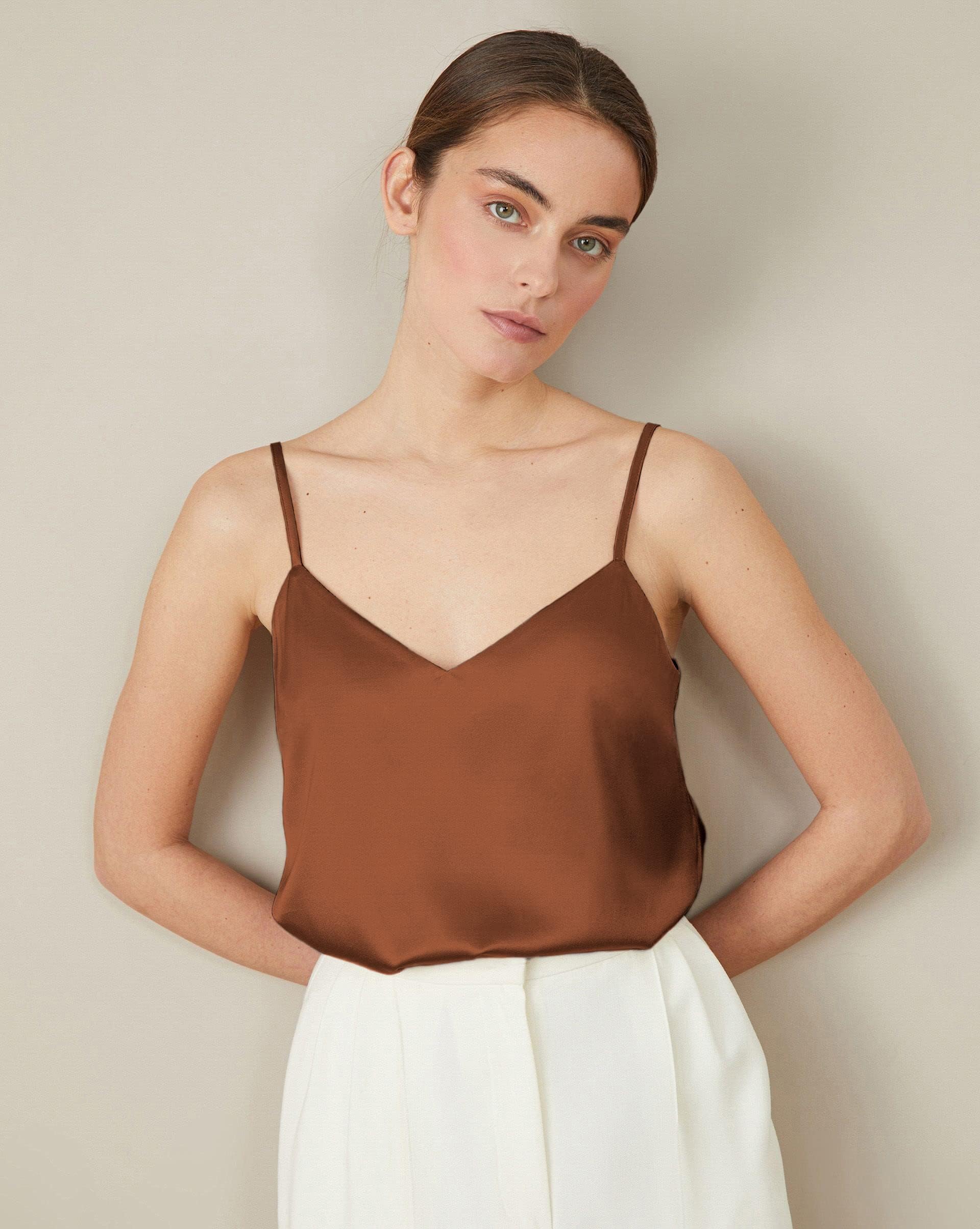 Ekouaer 3-pak damskich satynowych podkoszulek tank top jedwabny Cami Camisole ramiączka spaghetti Basic Top Top bez rękawów Blusentop S-XXL