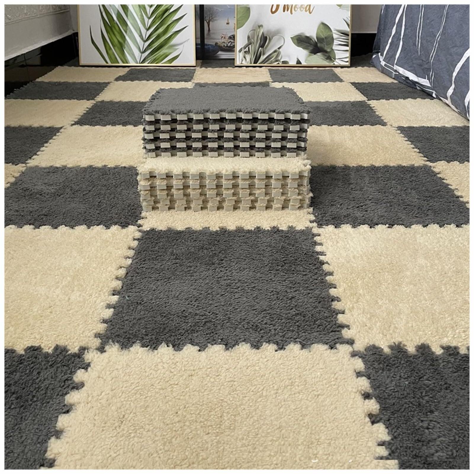 10-pak miękkich, pluszowych, piankowych płytek do samodzielnego układania – 24x24 cale, wygodne maty podłogowe z puzzli do pokoju zabaw dla dzieci, salonu, pokoju dziecię,#12-60x60x1cm