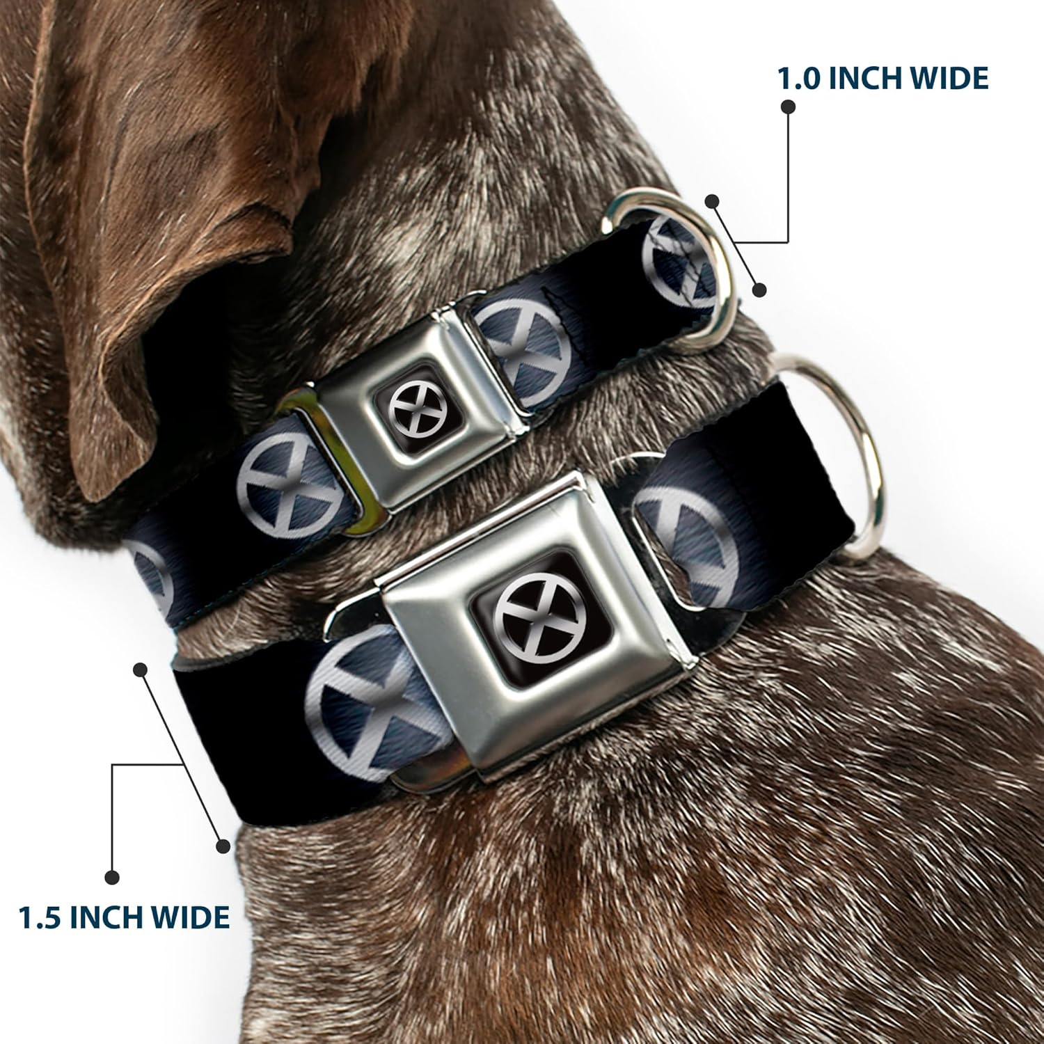 Marvel Comics Pet Collar, Dog Collar Metal Seatbelt Buckle, X Men X Icon Black Silvers, 20 to 31 Inches 1.5 Inch Wide