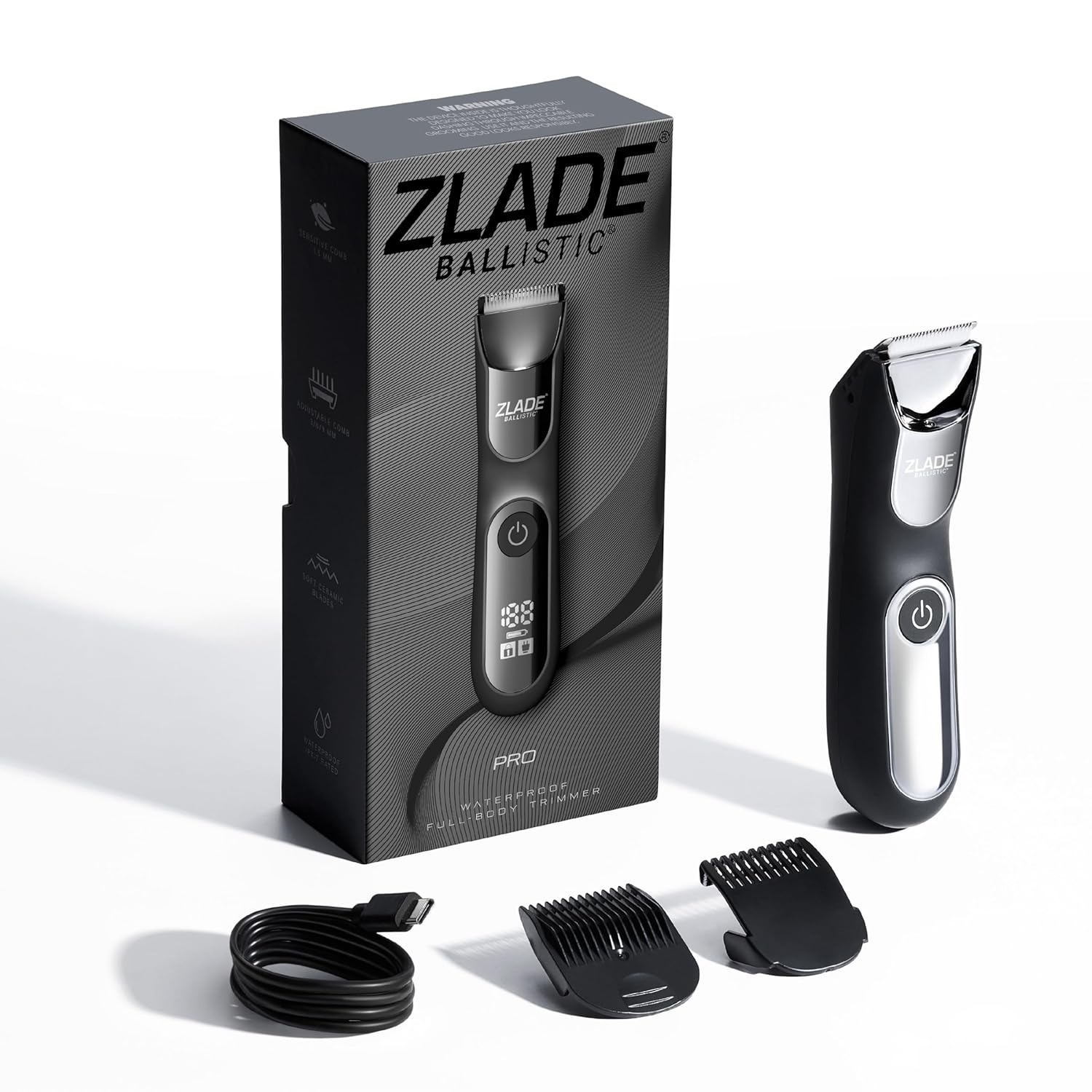 ZLADE Ballistic Pro Full Body Trimmer Electric Shaver For Men|Beard,Body,Balls,Pubic Hair,Private Parts | Ipx7 Waterproof,No Nicks Or Cuts | 1 Hour Non Stop Runtime | 5 Mins Usb C Fast Charging,Black - Amazon product rated Grade A