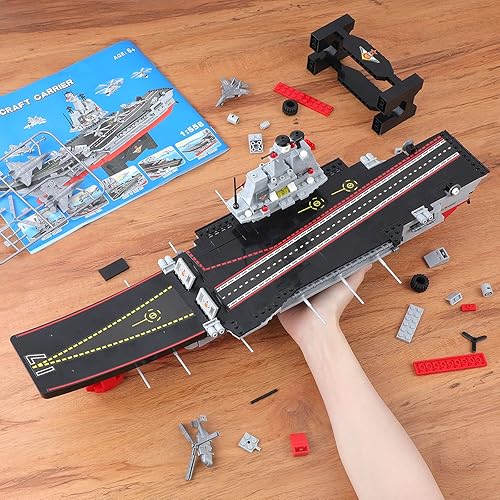 Miniatura 6 de Juego de bloques de construcción de juguete con caja de almacenamiento, 1131 piezas, acorazado del ejército, aviones, barco, juguete de construcción