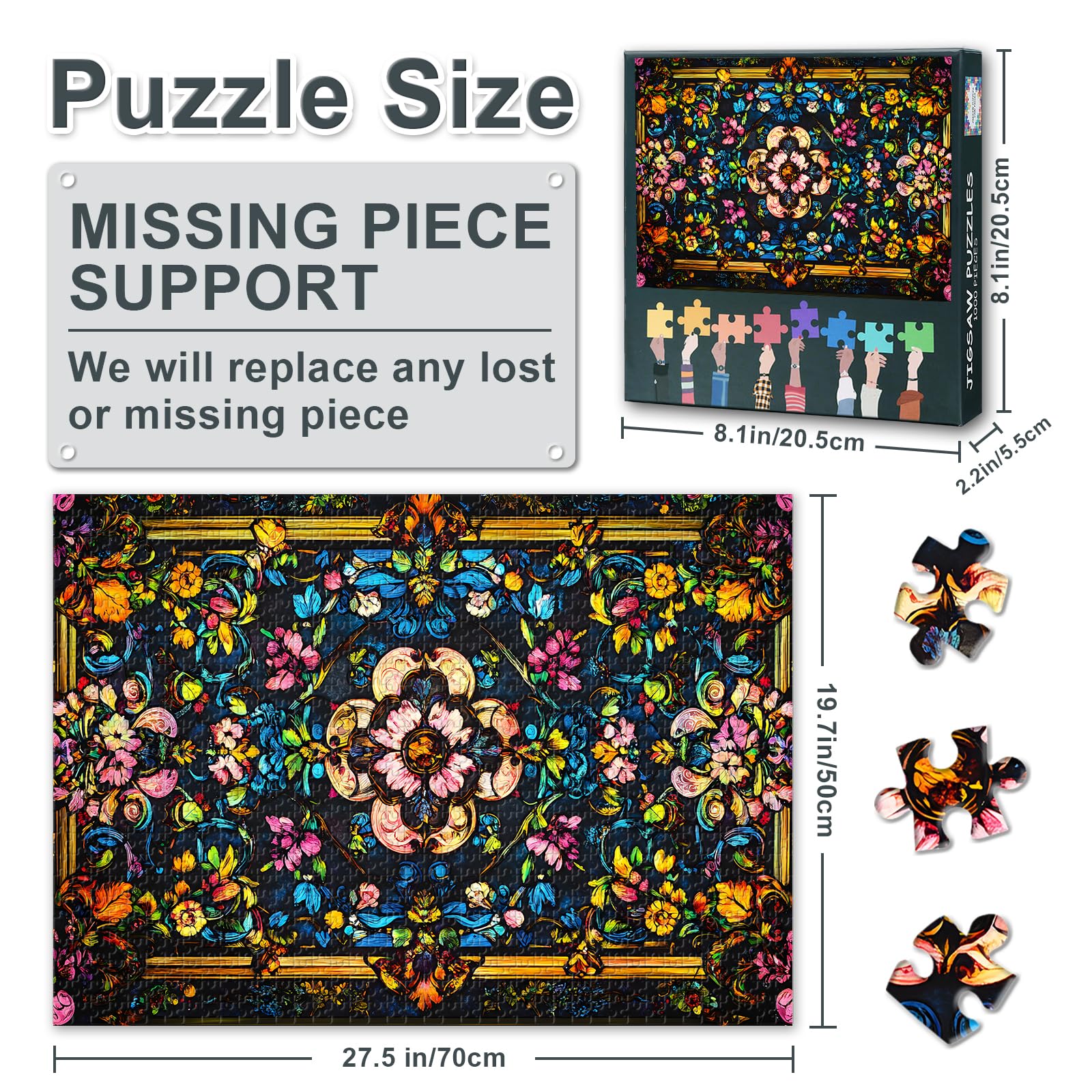 Jigsaw Puzzle 1000 Pieces for Adults Stained Glass Pattern 1000 Piece Jigsaw Puzzles, Brilliant Colors Adult Puzzles - Image 2