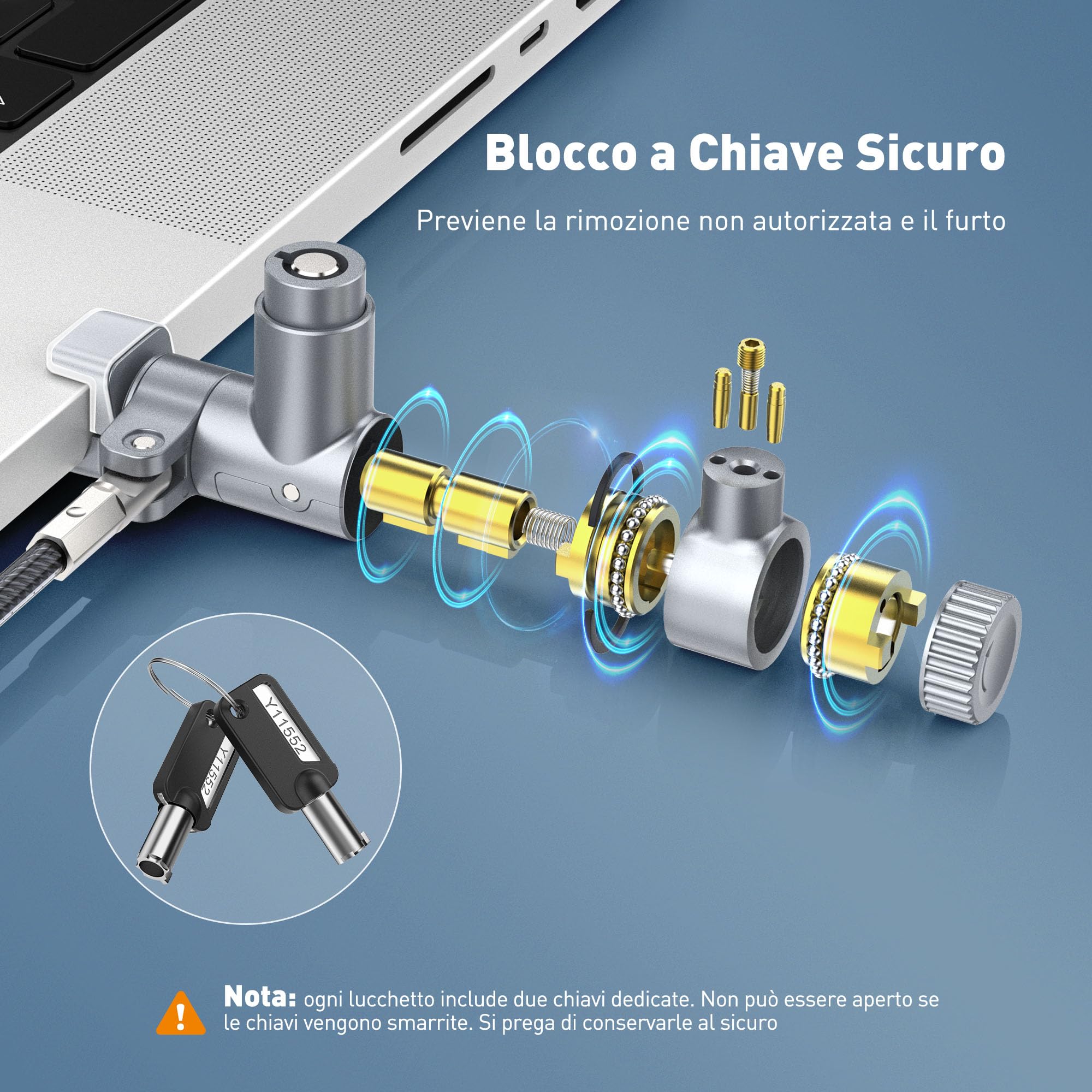 AboveTEK Lucchetto di sicurezza professionale per computer portatile, con 2 chiavi, cavo di bloccaggio in acciaio resistente al taglio, compatibile con MacBook Pro 14" e 16"