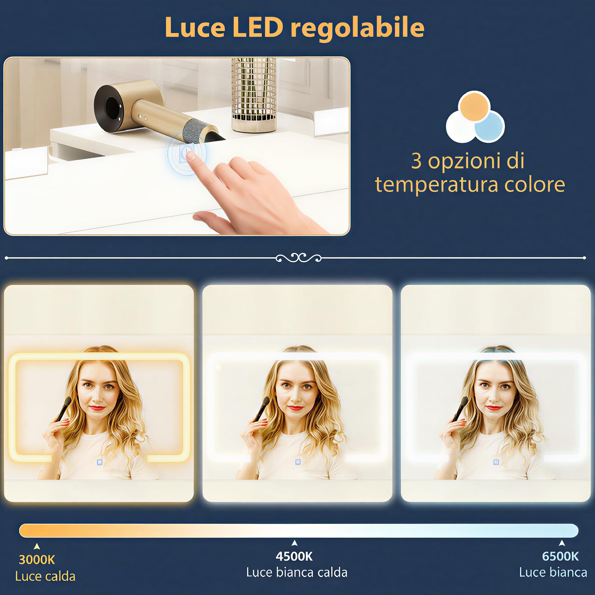 HOMCOM Postazione Trucco con Luci LED 3 Colori a L o Affiancata Bianco | Luminosità Regolabile, Toeletta Trucco, Prese Elettriche, Cassetti Soft Close, Ripiani, Specchio, per Camera da Letto