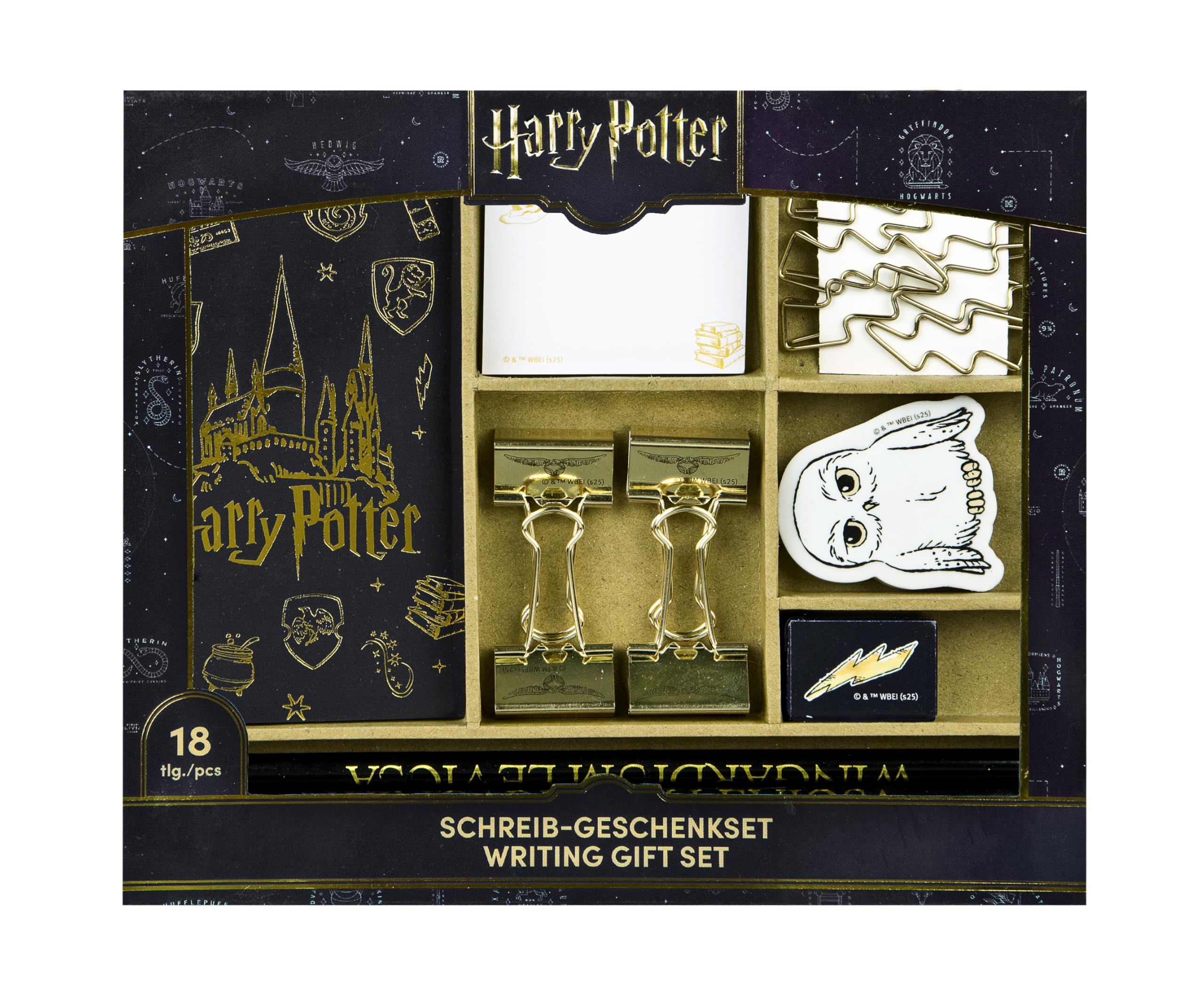 Undercover Harry Potter Fashion 18 Piece Writing Set with Mini Notepad, Pencils, Eraser, Sharpener, Sticky Notes, Paper Clips, Blue